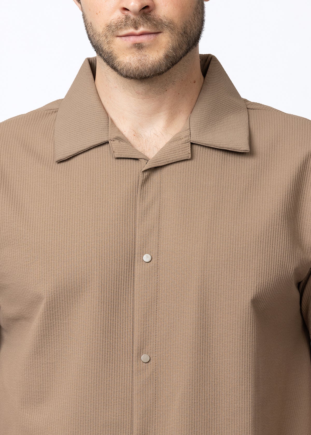 Beige Textured Cuban Collar Co-Ord Set