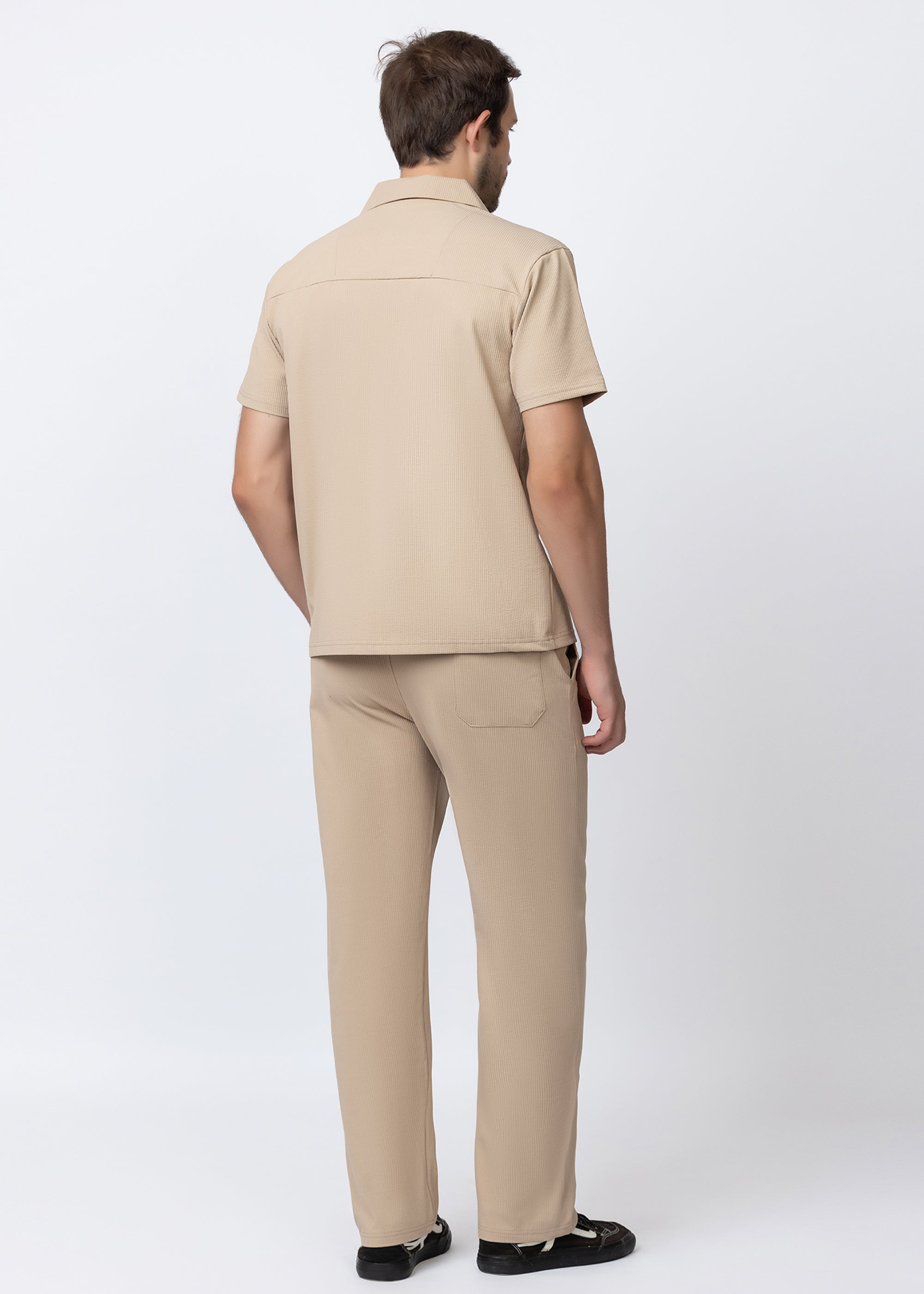 Fawn Textured Cuban Collar Co-Ord Set
