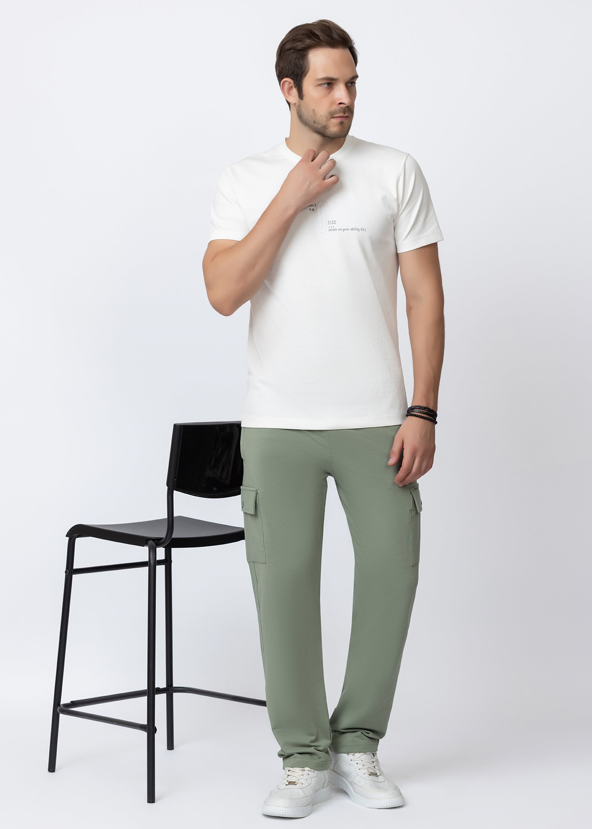 GREEN COMFORT FIT KNITTED CARGO PANT
