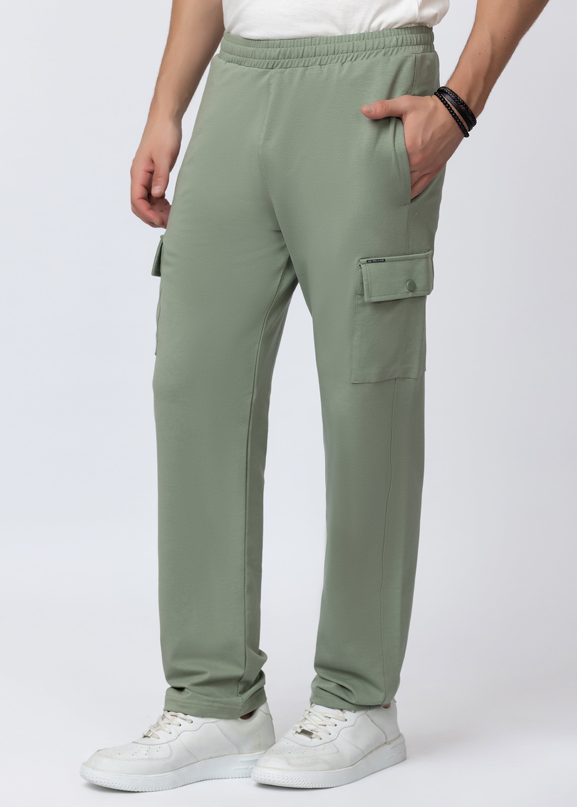 GREEN COMFORT FIT KNITTED CARGO PANT
