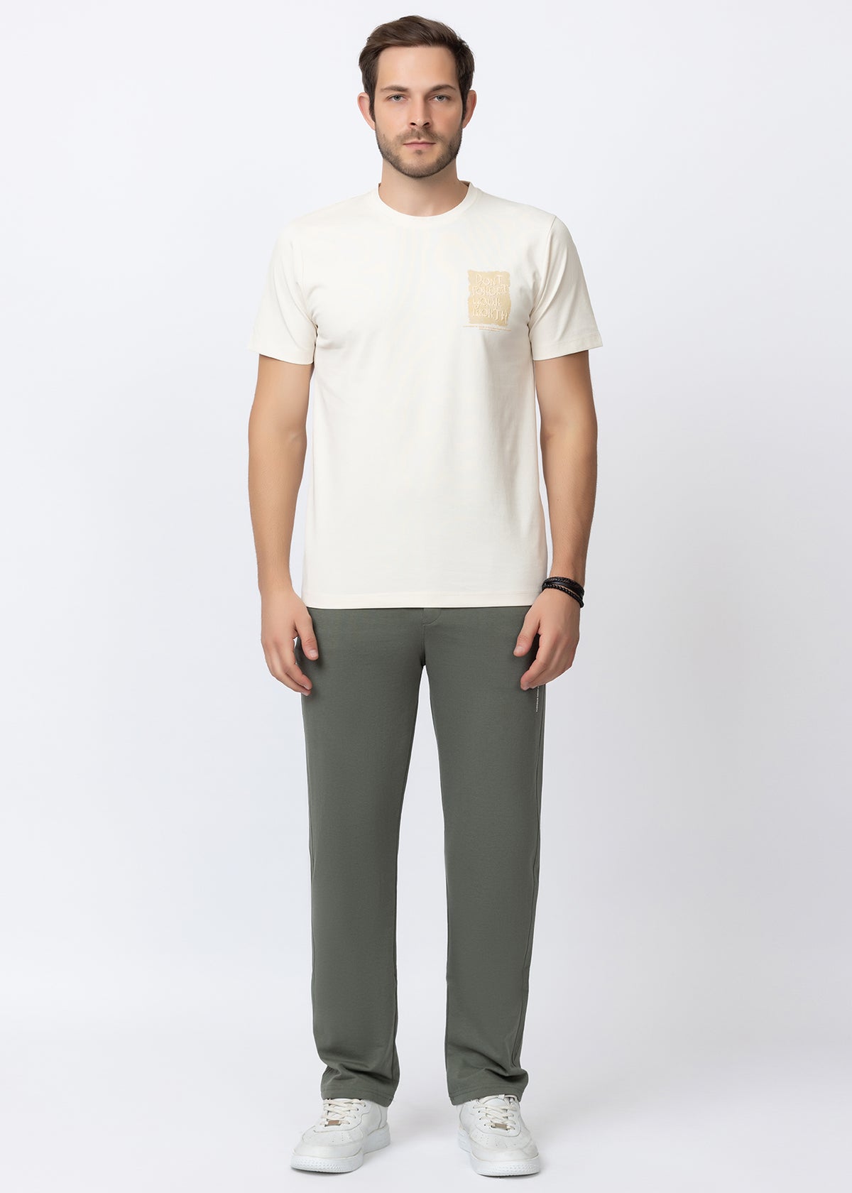 OLIVE SOLID COTTON BLENDED LOUNGE PANT