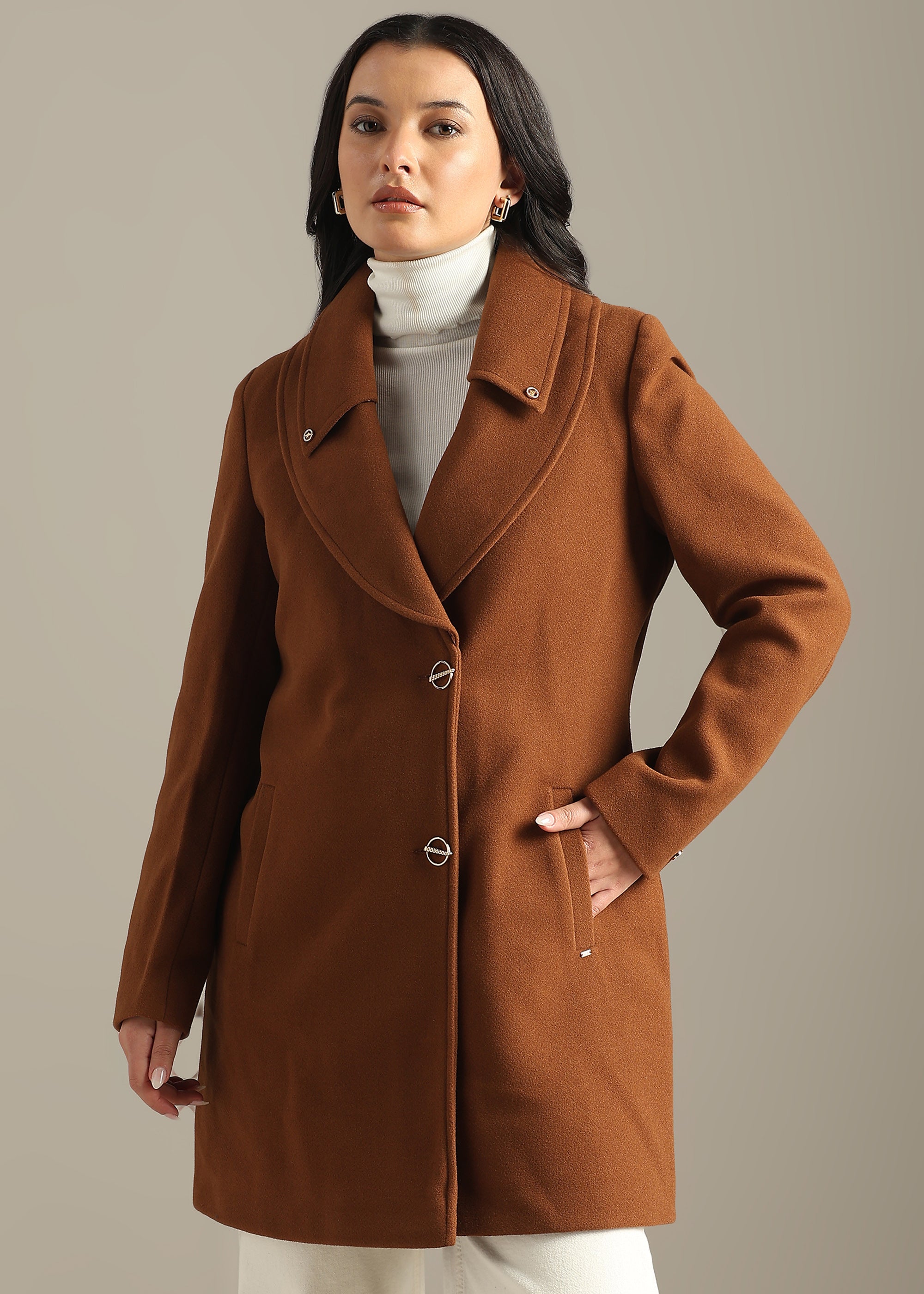 TAN SOLID FORMAL DOUBLE BREASTED OVER COAT