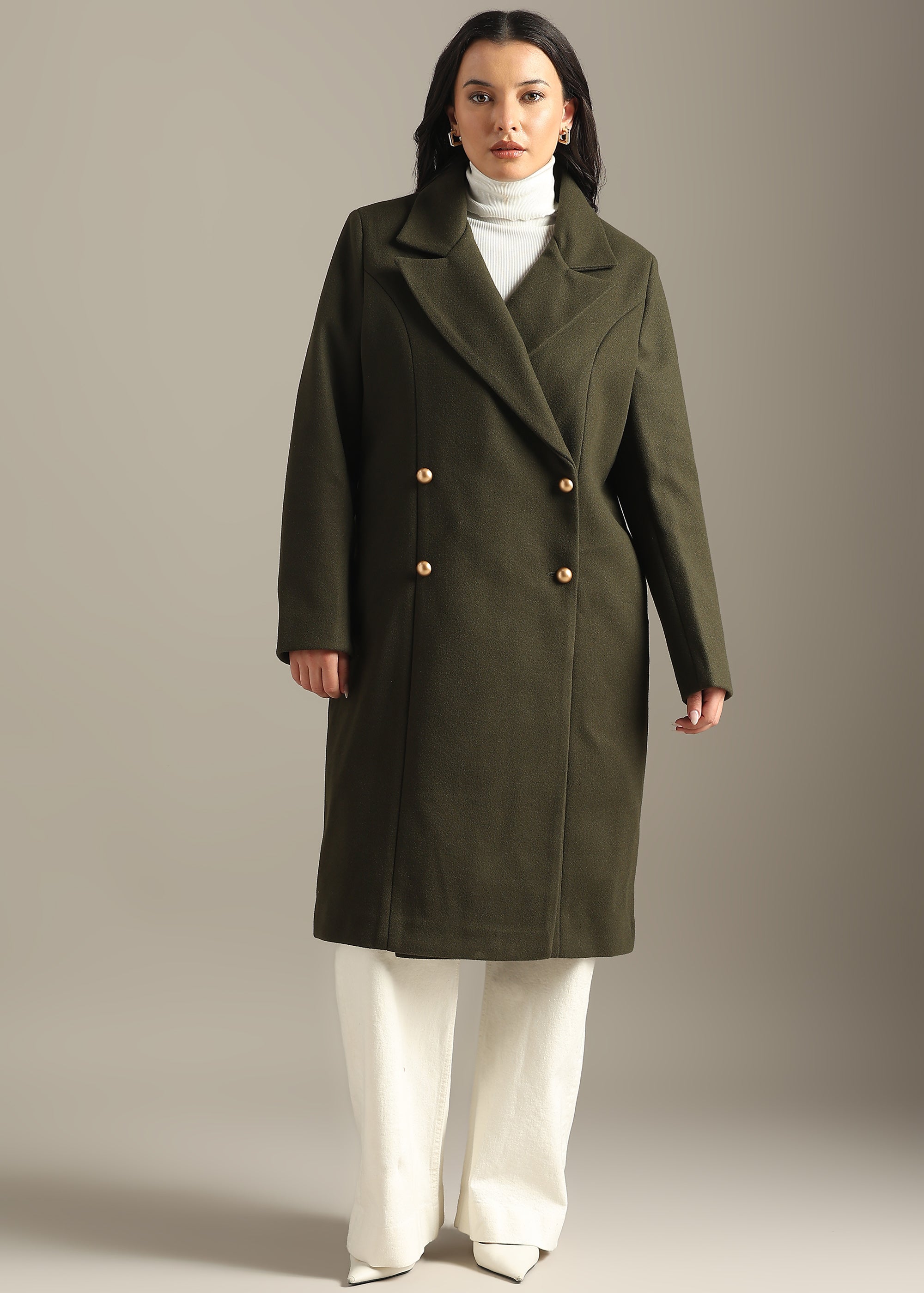 OLIVE PREMIUM TWEED ELASTANE OVER COAT