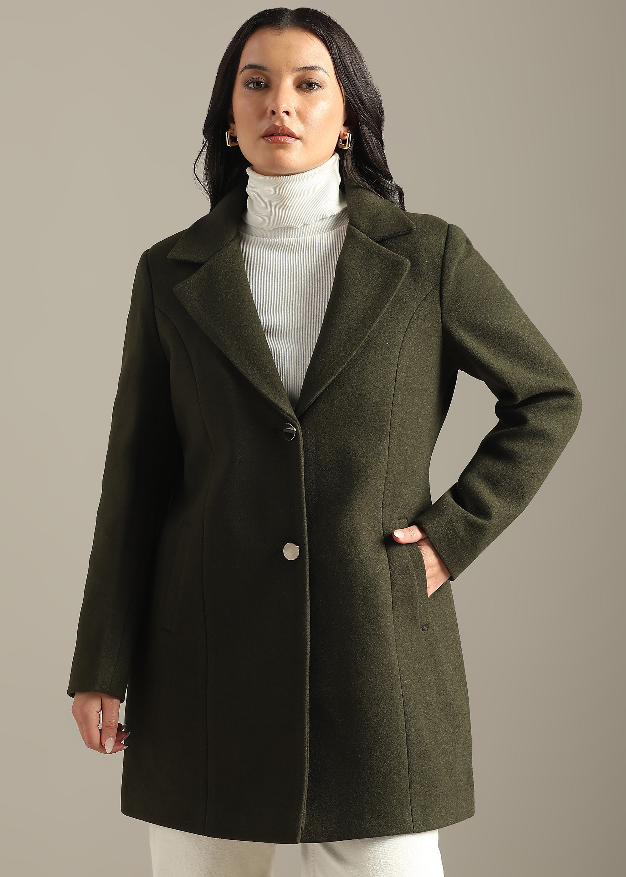 OLIVE SOLID WINTER ESSENTIAL COAT