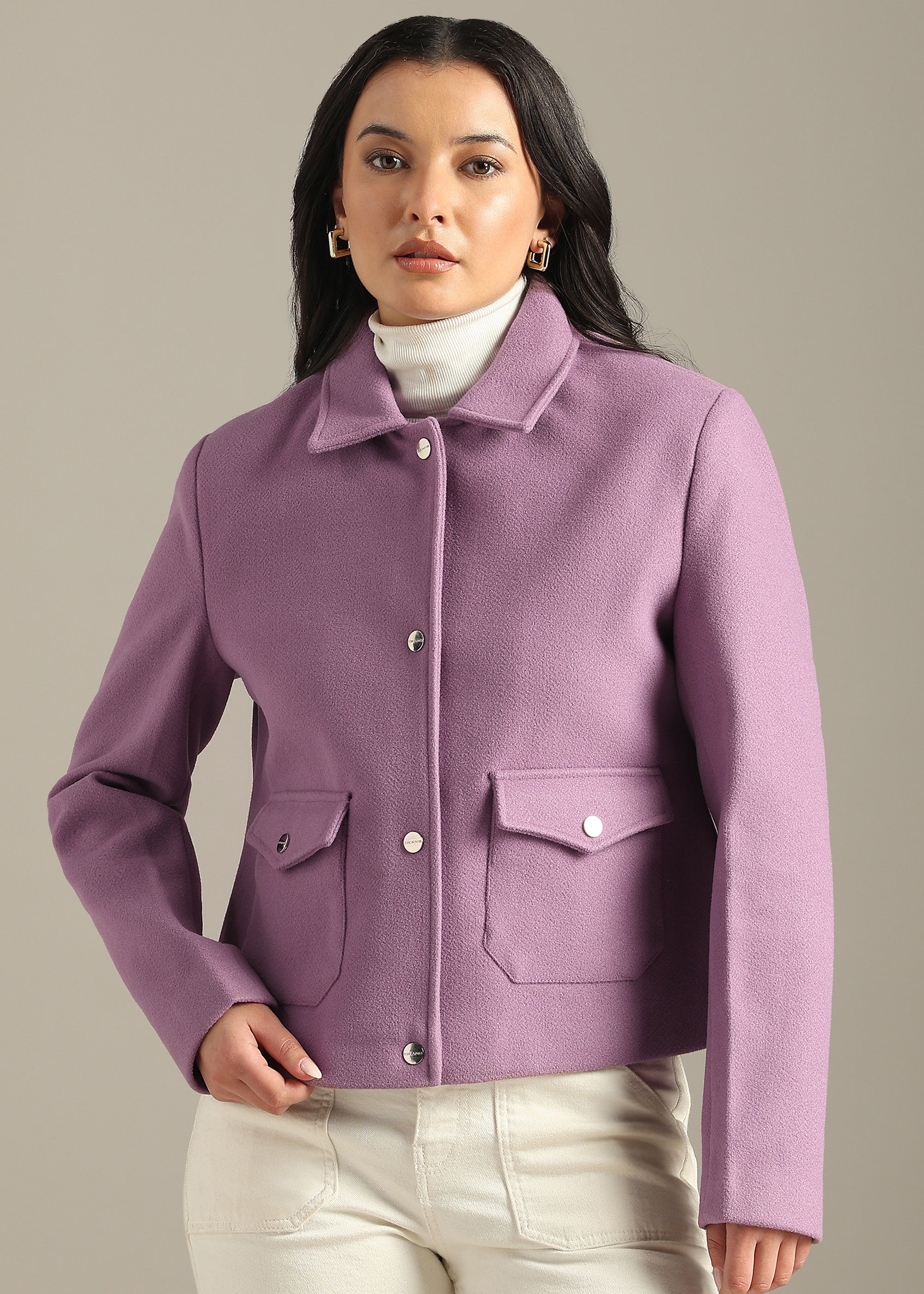 PINK SOLID TWEED SHORT BLOUSON COAT