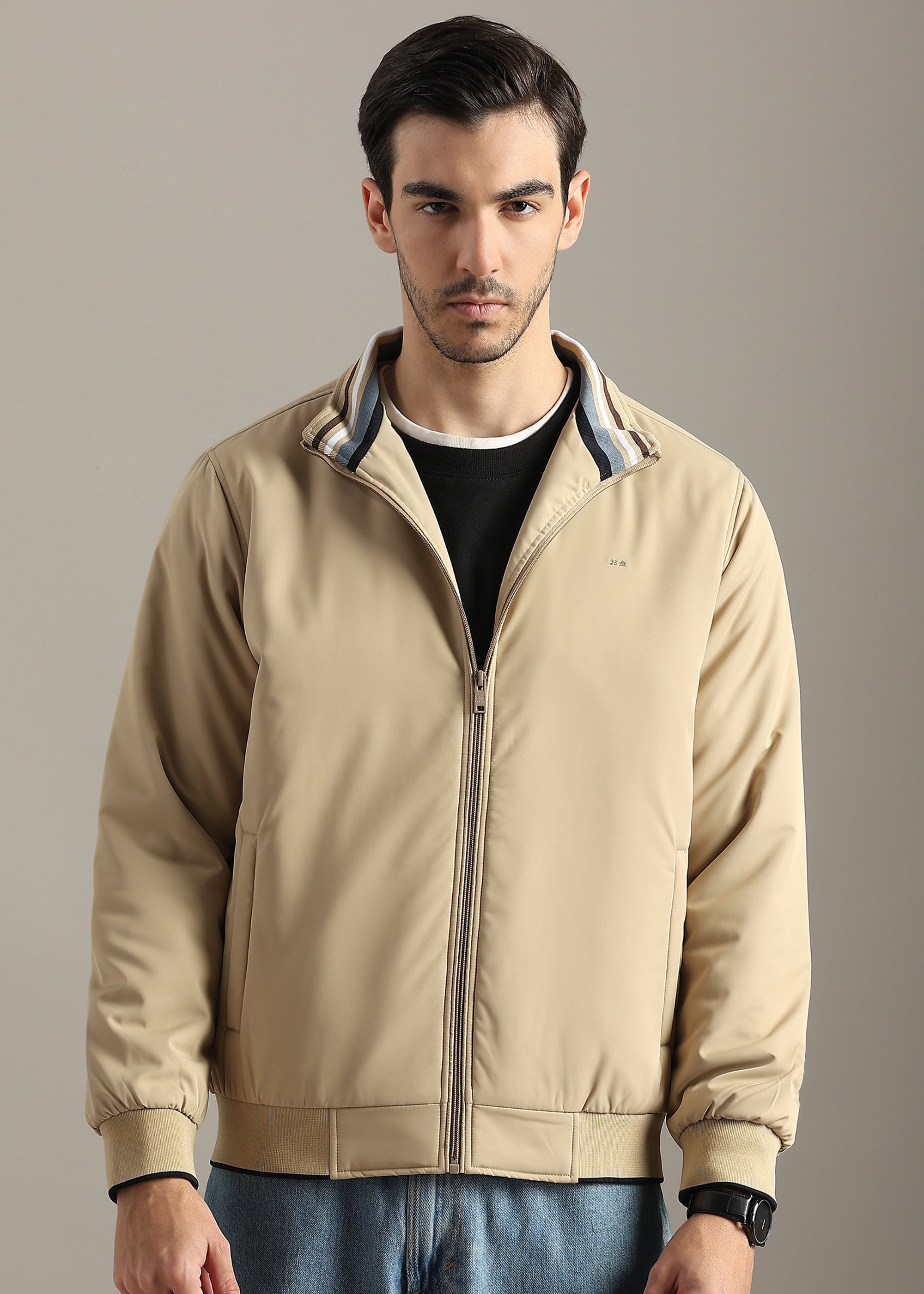 FAWN SOLID PREMIUM HARRINGTON NYLON FULL SLEEVE JACKET