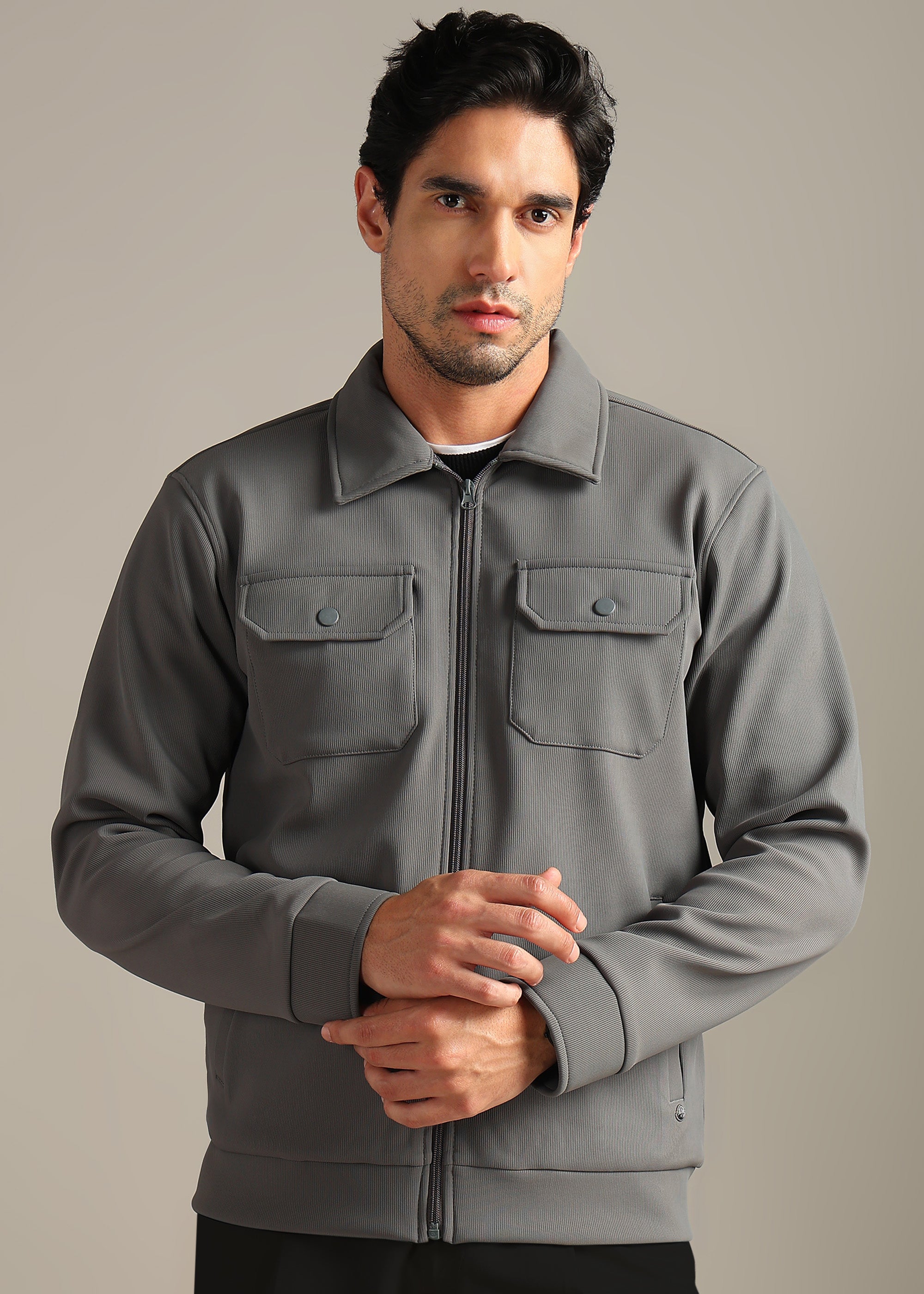 GREY SOLID PREMIUM WARMTH + ZIPPER SHACKET