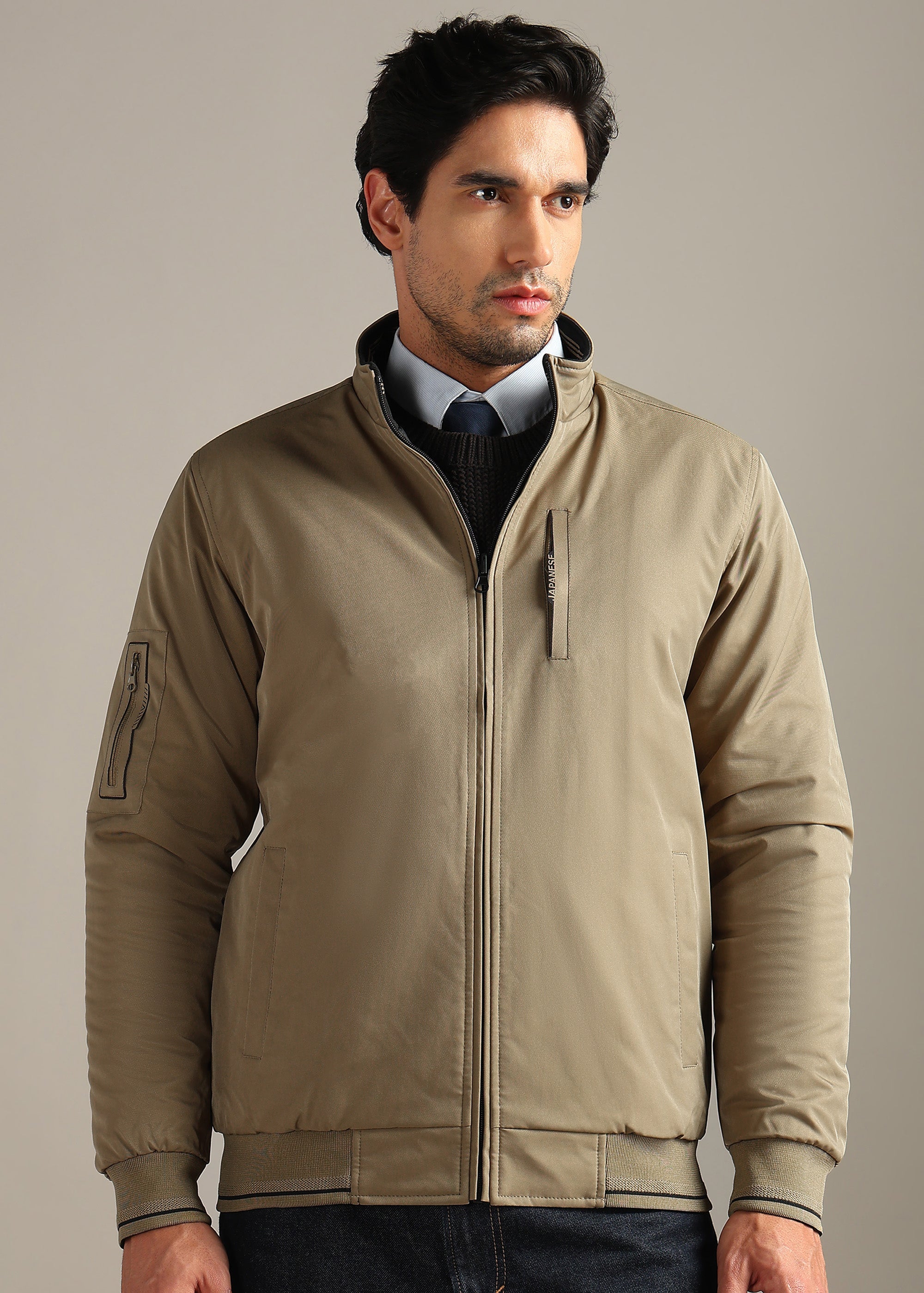 CAMEL SOLID REVERSIBLE MULTI POCKET FULL SLEEVE JACKET