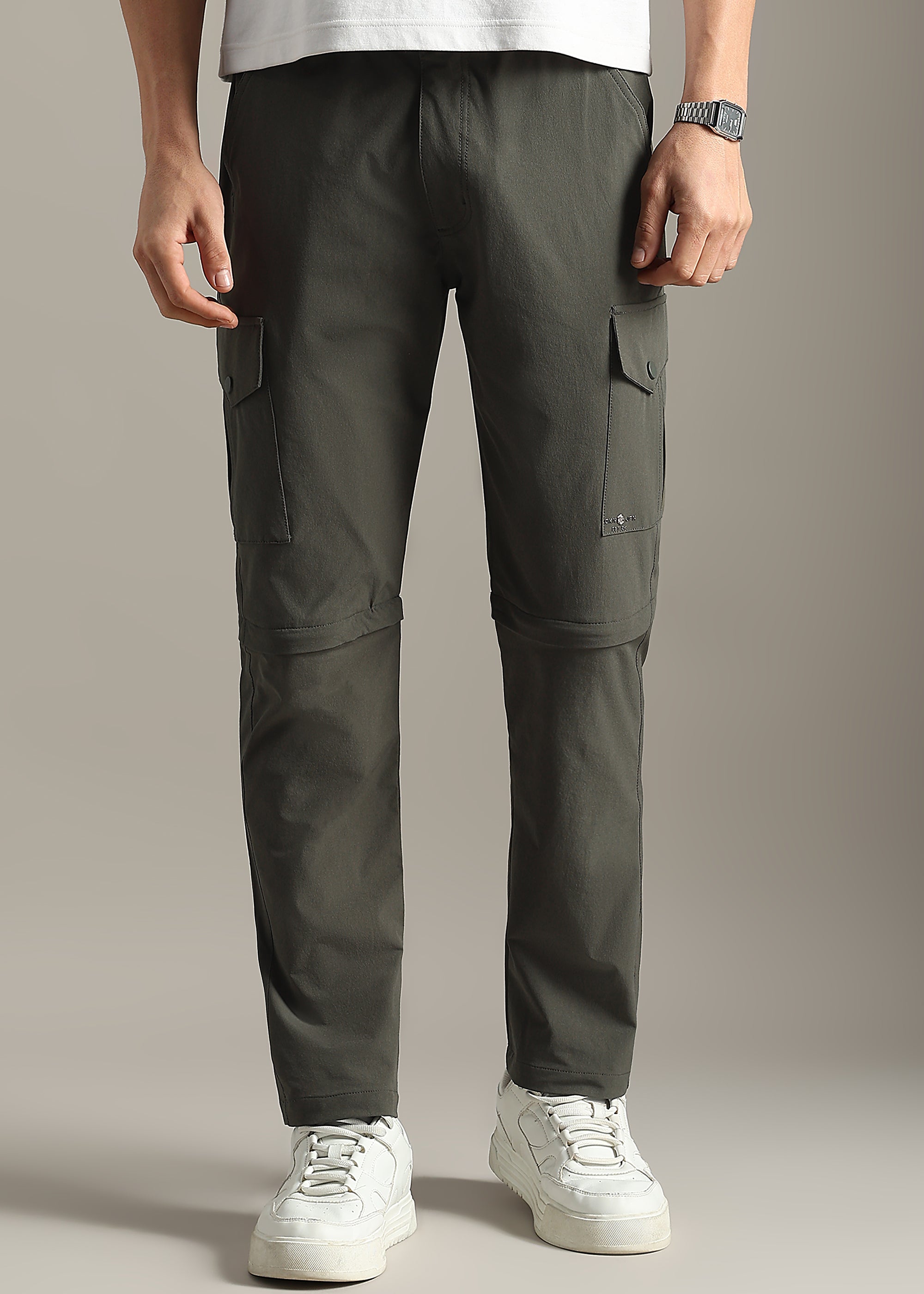 GREEN SOLID POLYSTER ELASTEN CONVERTABLE PANT