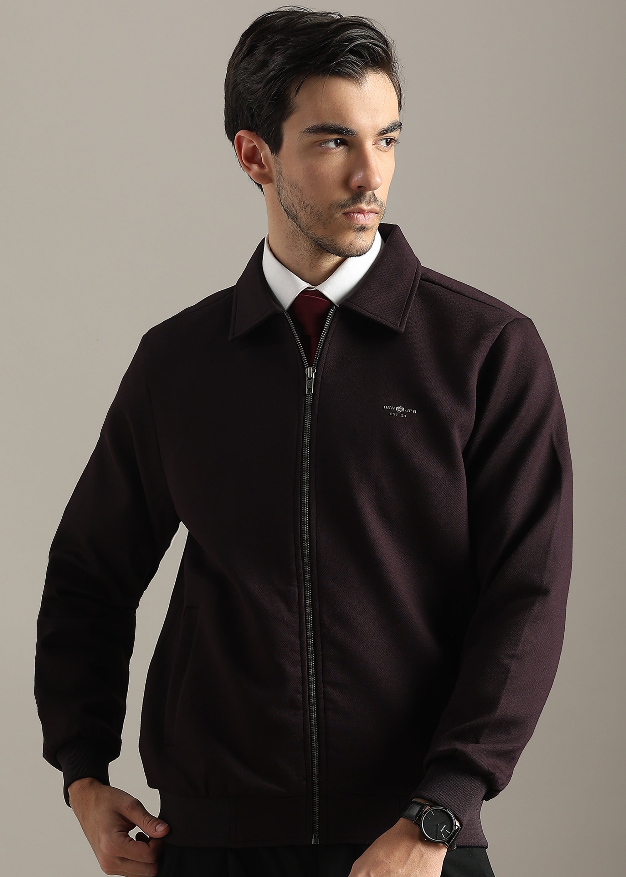 WINE STRUCTURED BLOUSON FORMAL FULL SLEEVE JACKET