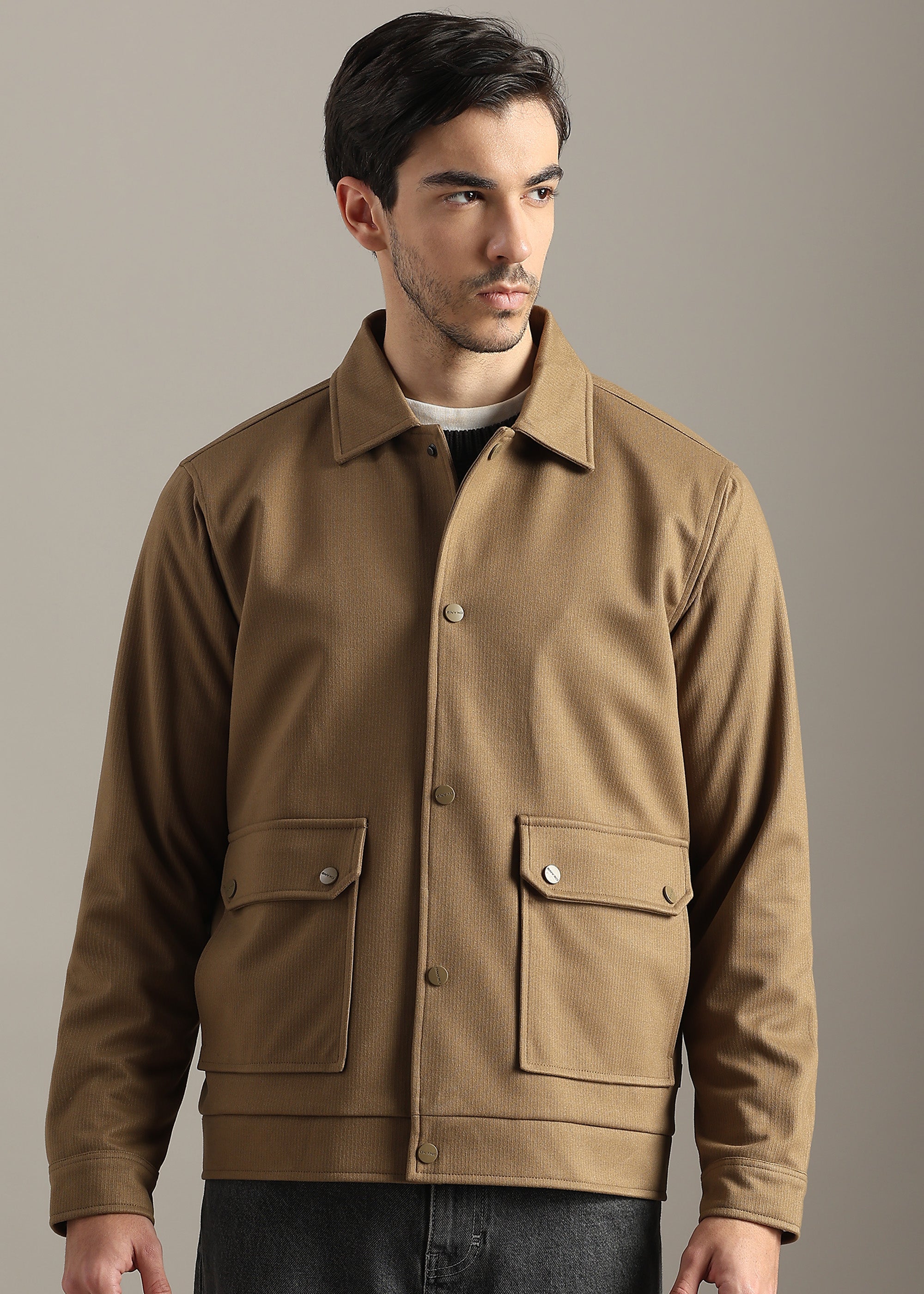 CAMEL STRUCTURED BLOUSON FULL SLEEVE JACKET