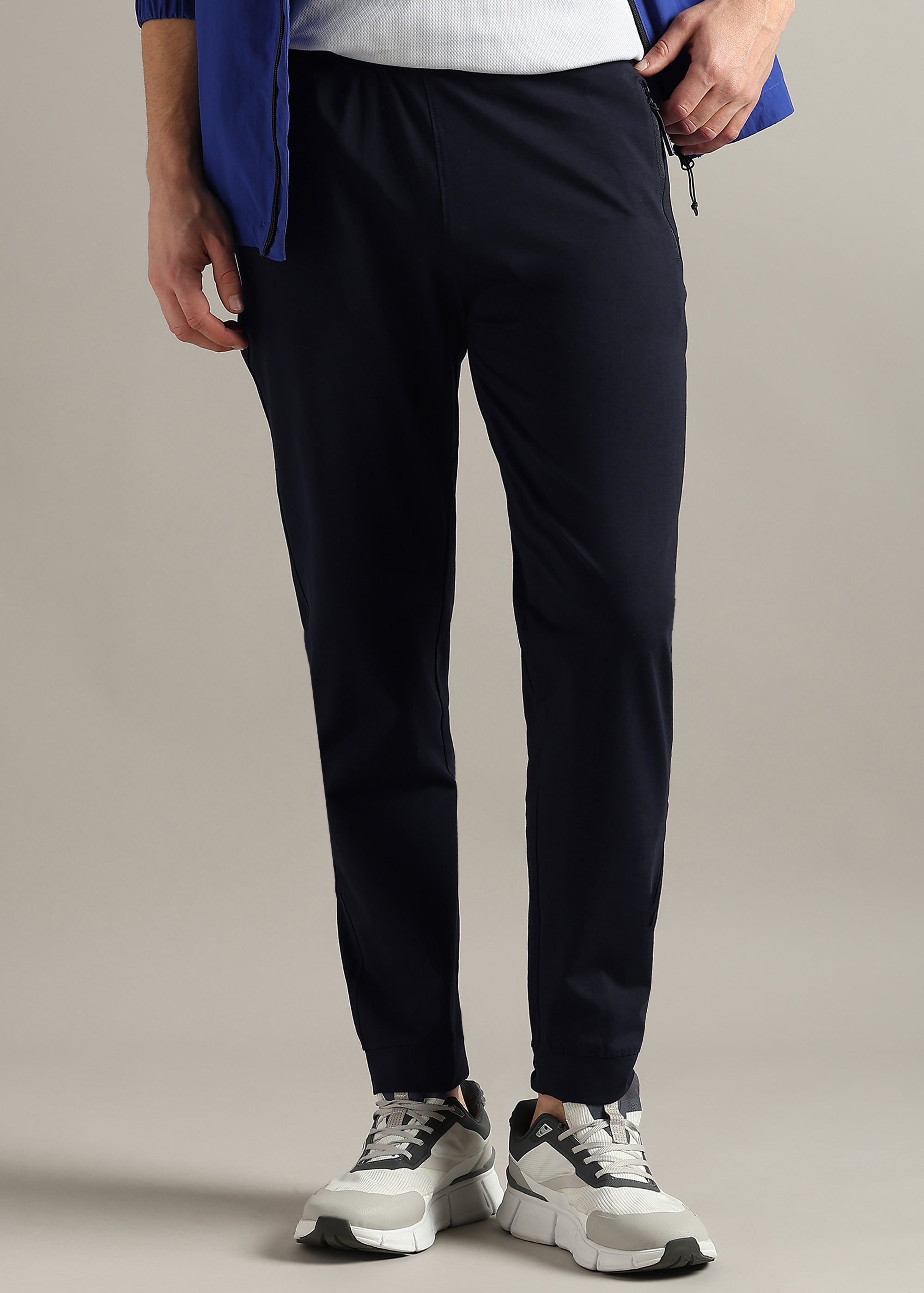 NAVY 4 WAY COTTON ELASTANE JOGGERS PANT