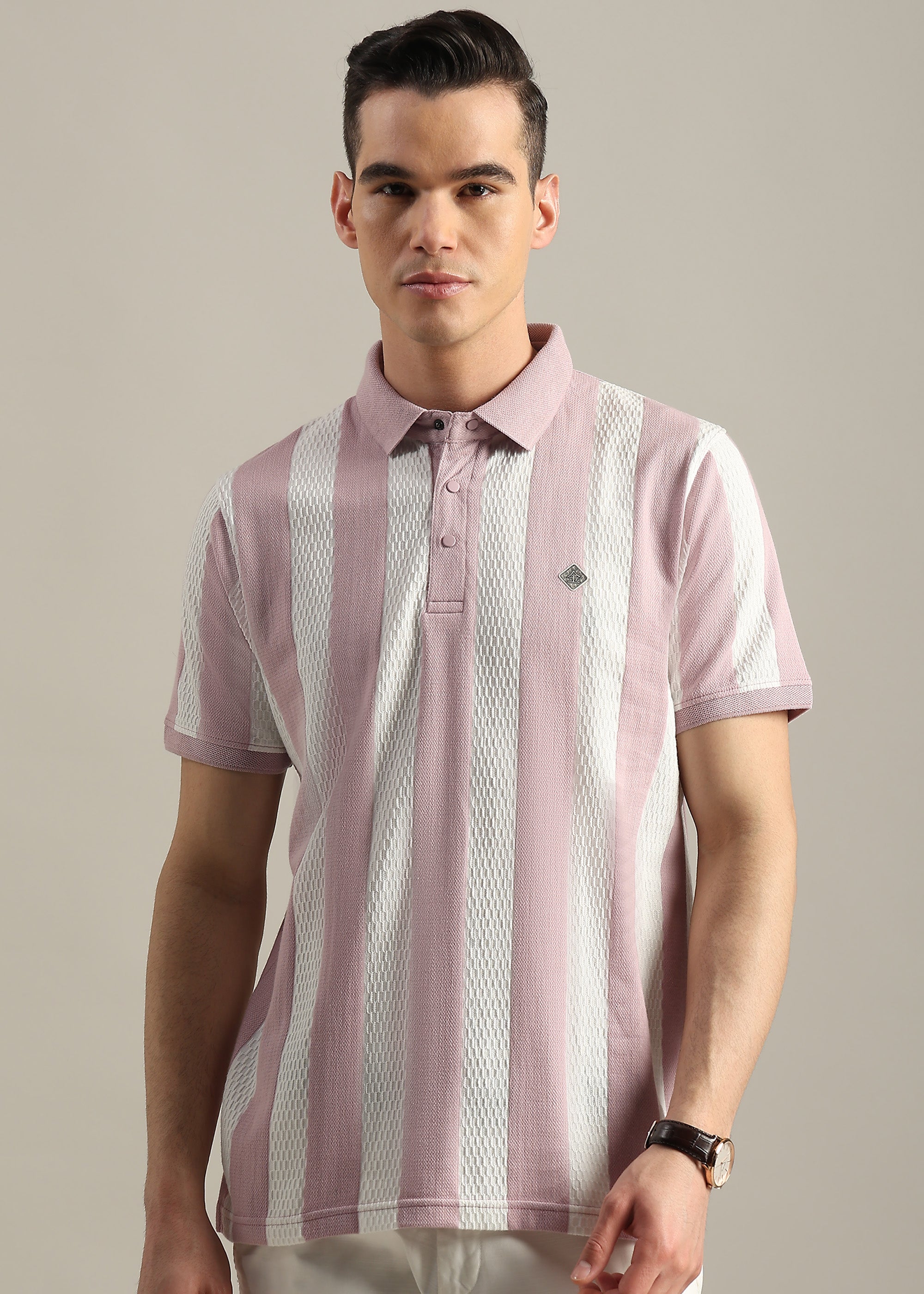 PINK PREMIUM STRUCTURED STRIPED POLO SHIRT