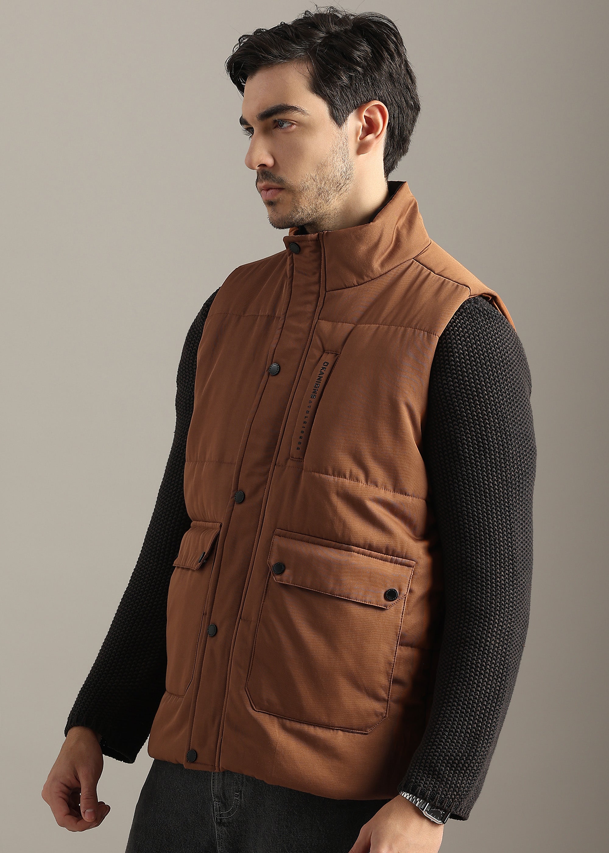 RUST SOLID FAUX COTTON CARGO GILET