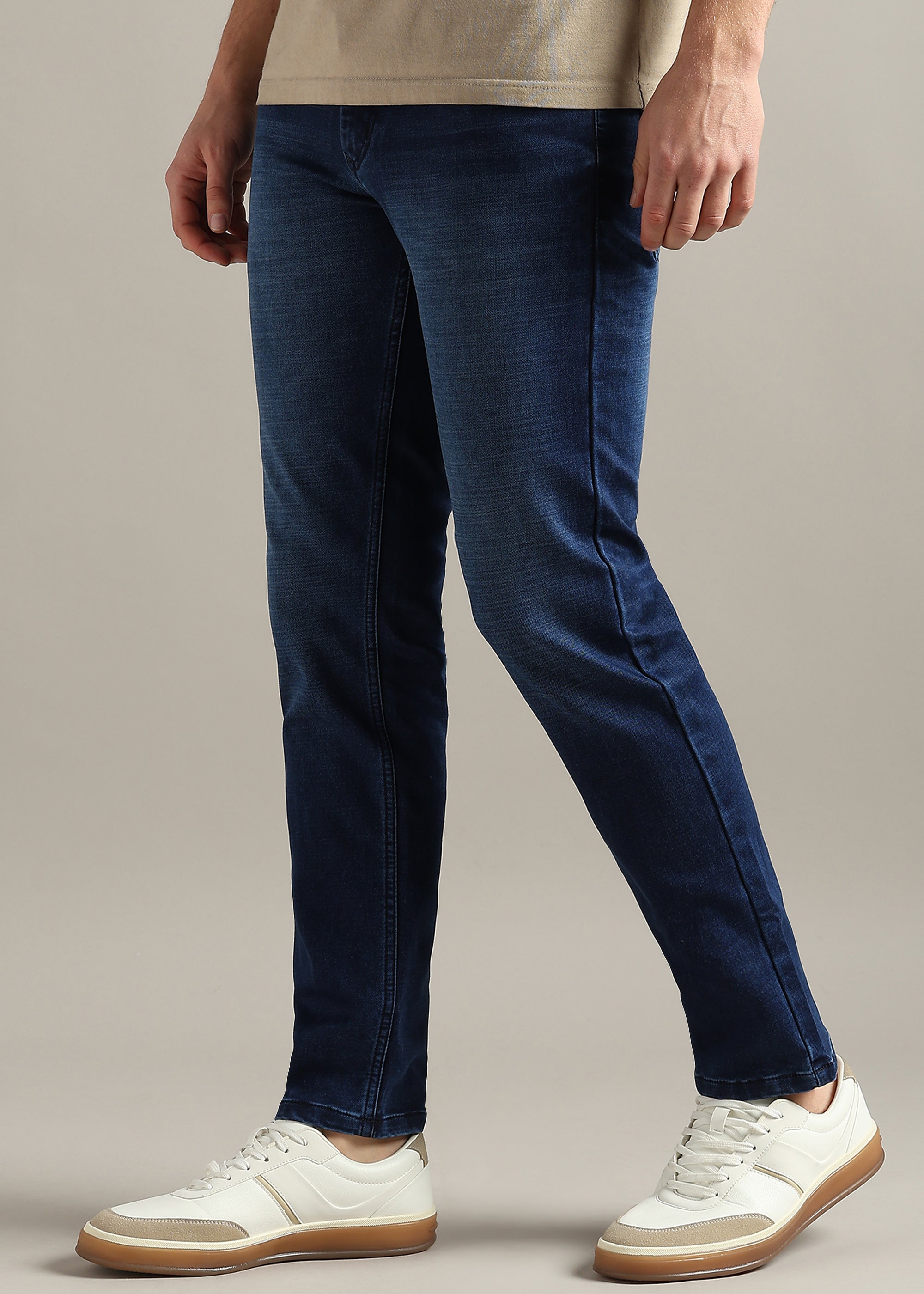 Blue Straight Fit Mid Rise Light Fade Jeans