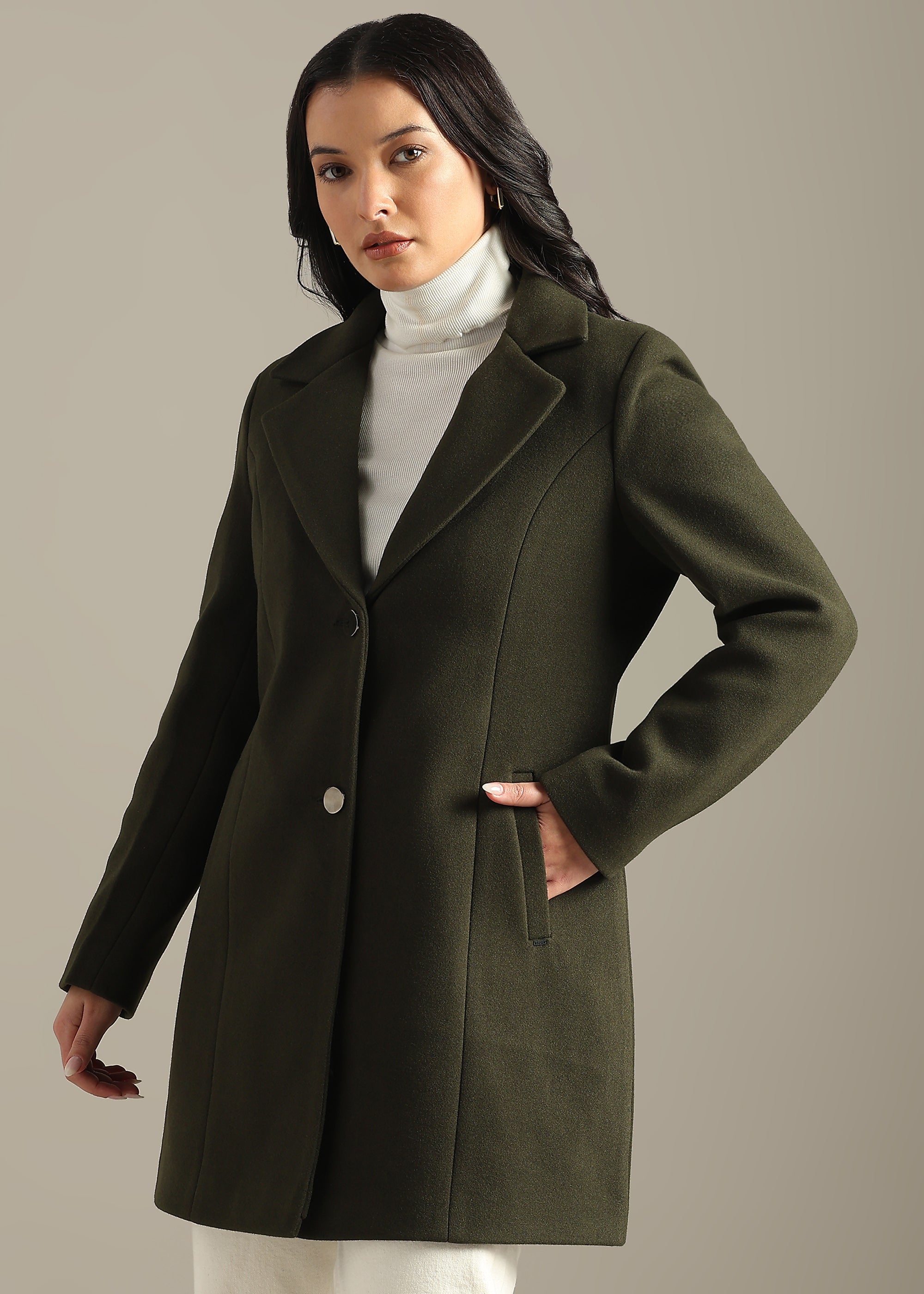 OLIVE SOLID WINTER ESSENTIAL COAT