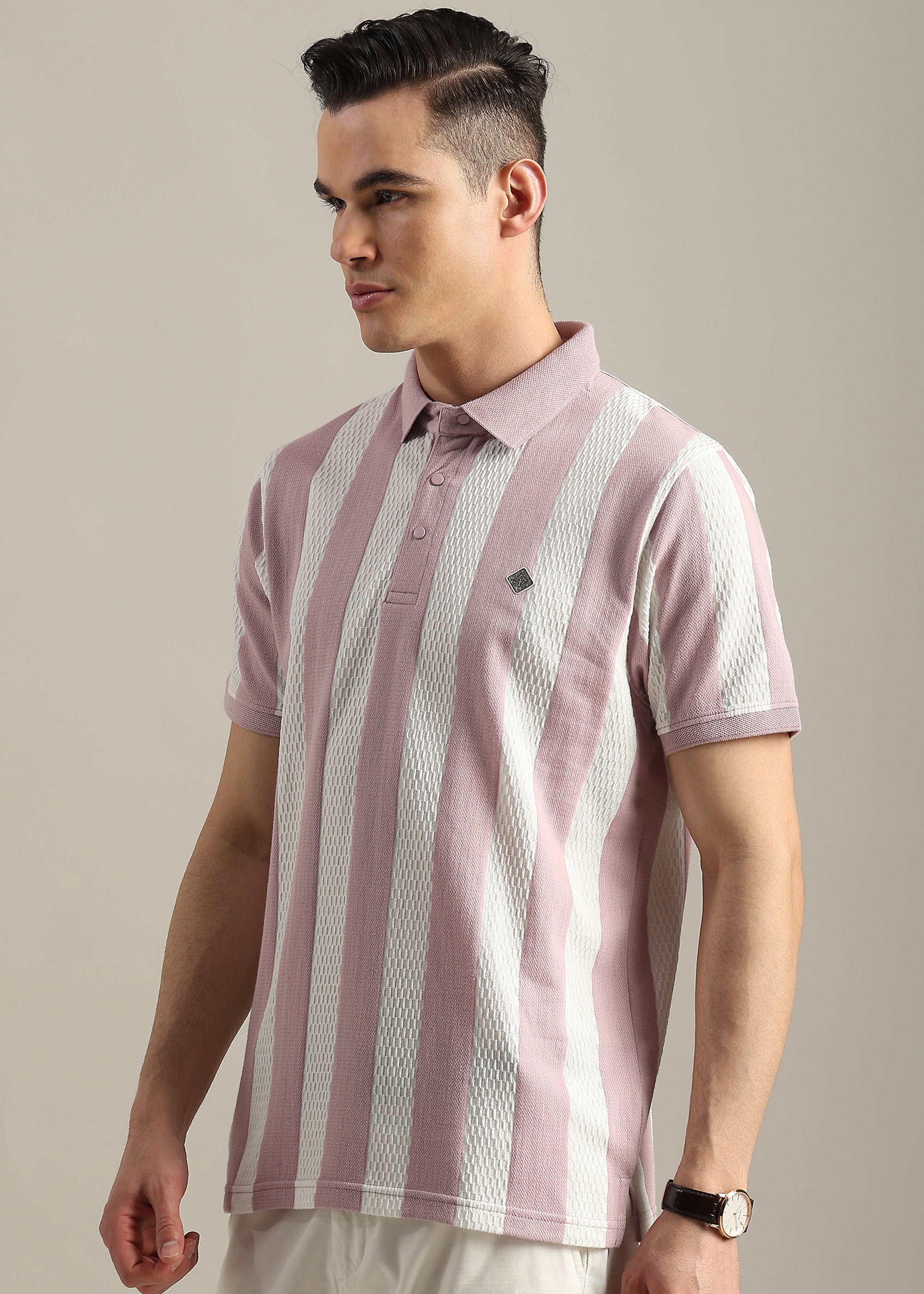 PINK PREMIUM STRUCTURED STRIPED POLO SHIRT