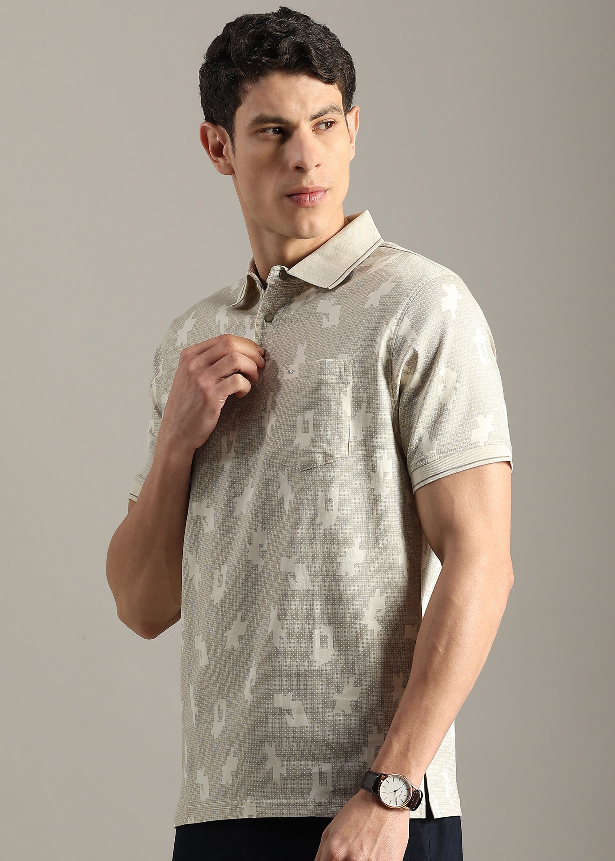 BEIGE PREMIUM COTTON ELASTANE POLO SHIRT