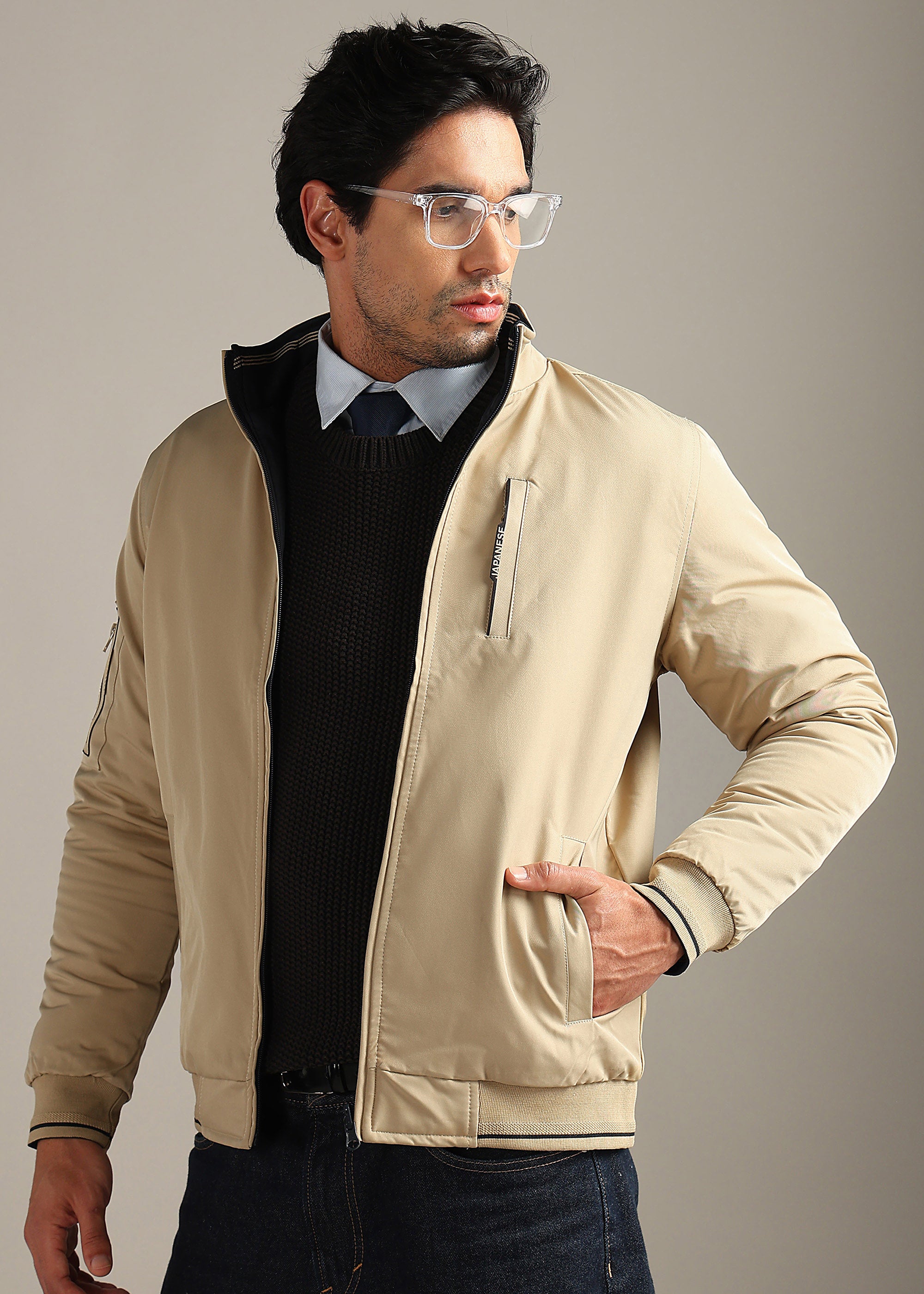 FAWN SOLID REVERSIBLE MULTI POCKET FULL SLEEVE JACKET