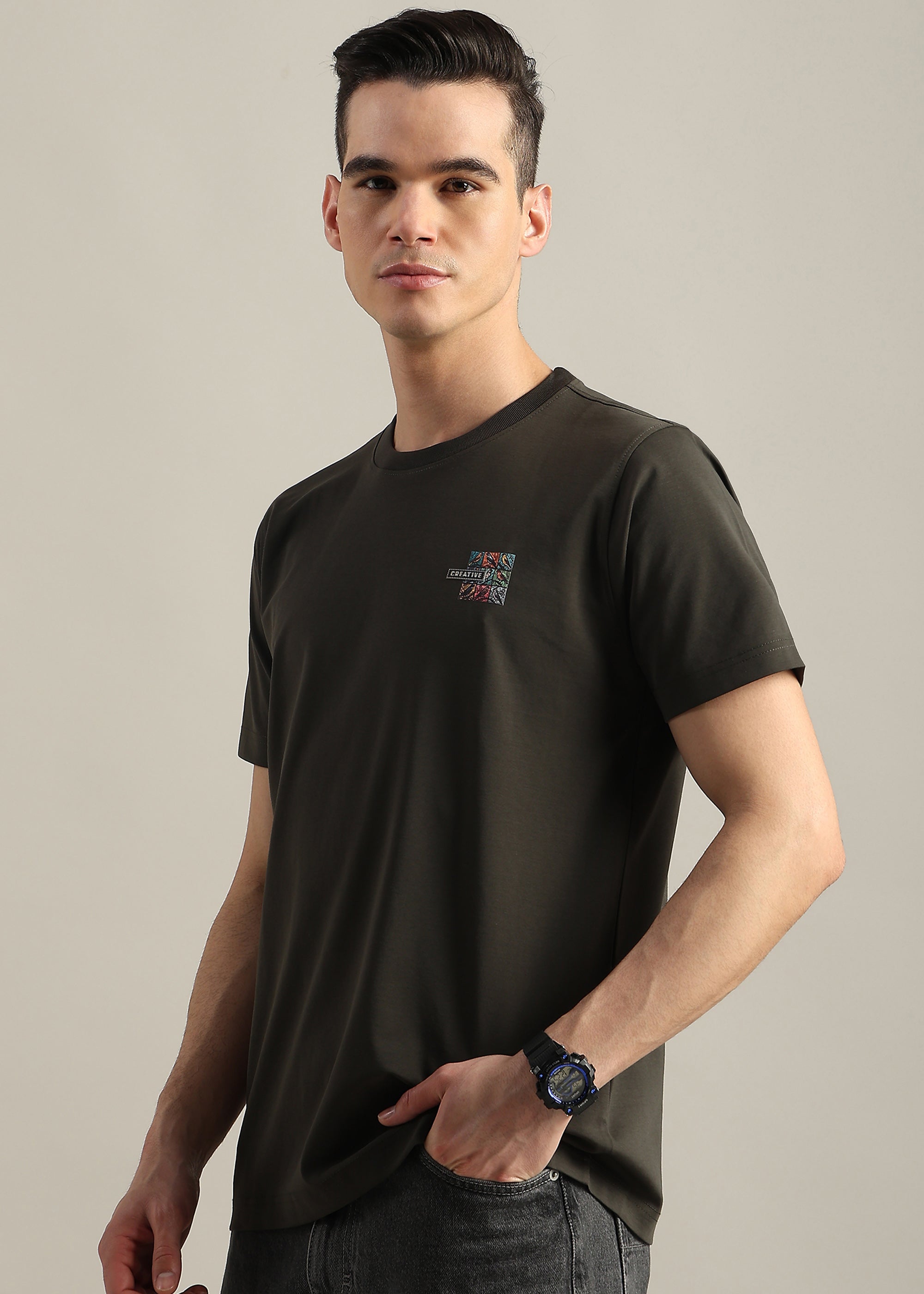 OLIVE COTTON SPANDEX PREMIUM GRAPHIC TEE