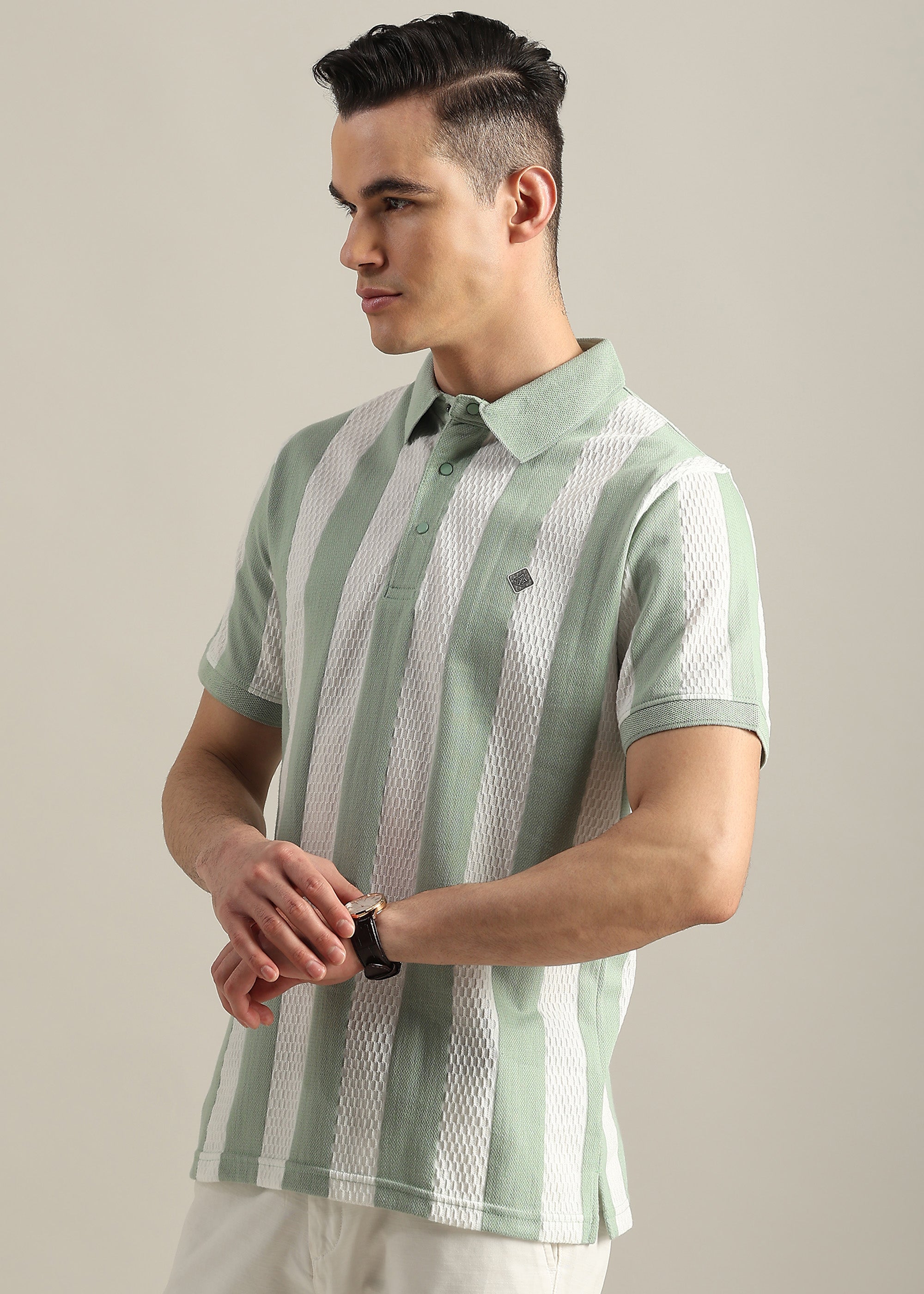 MINT PREMIUM STRUCTURED STRIPED POLO SHIRT