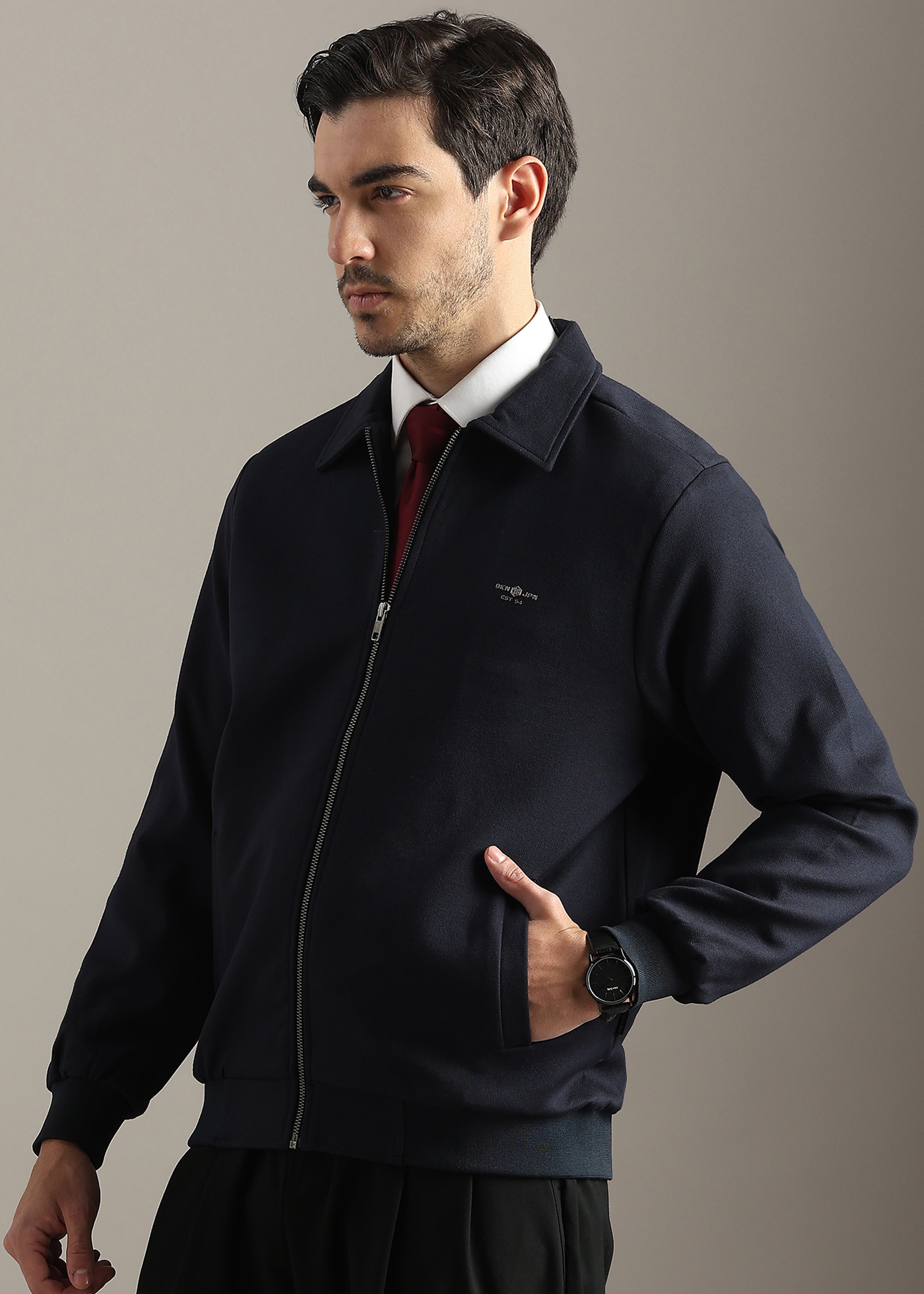 NAVY STRUCTURED BLOUSON FORMAL FULL SLEEVE JACKET