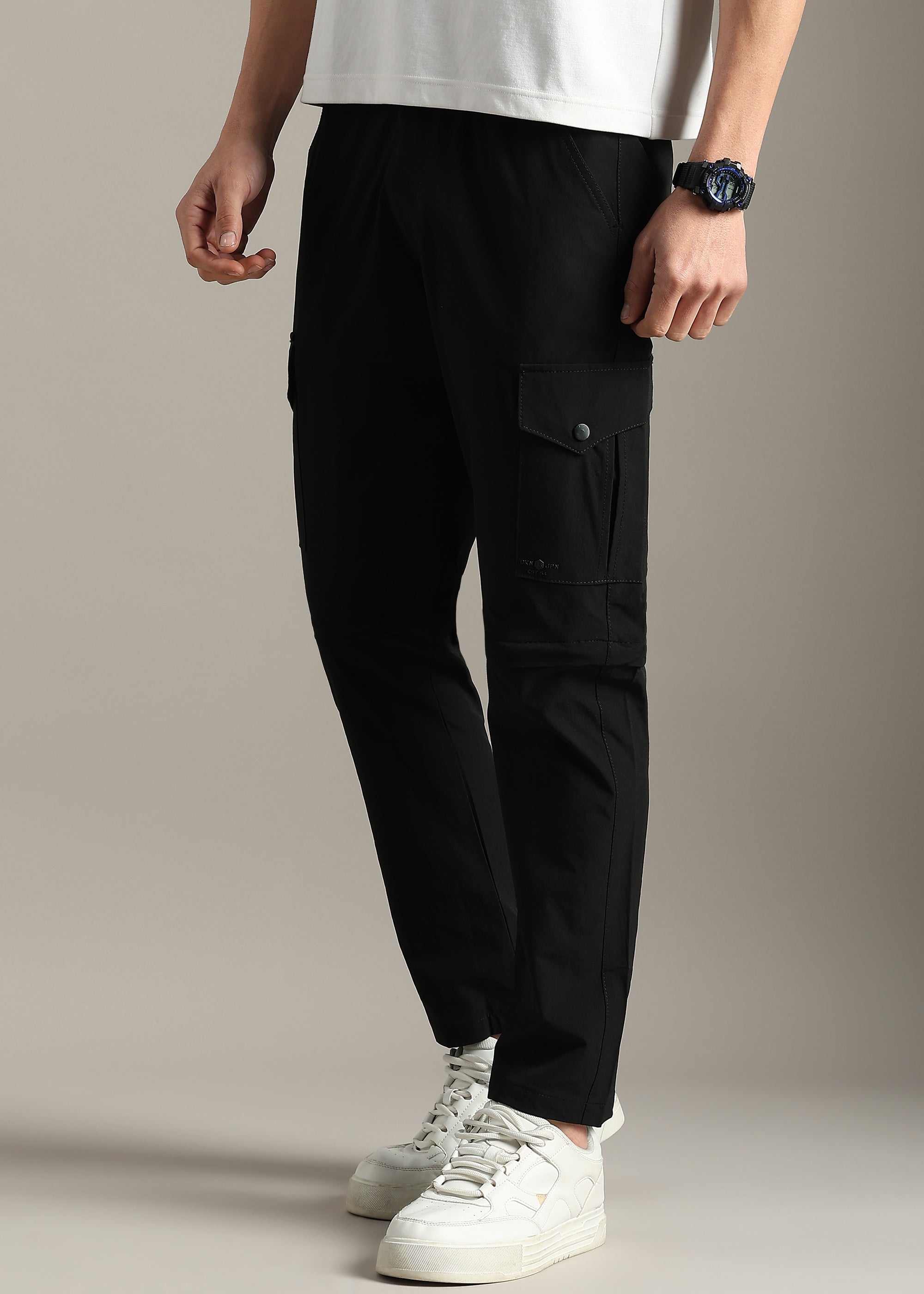 BLACK SOLID POLYSTER ELASTEN CONVERTABLE PANT
