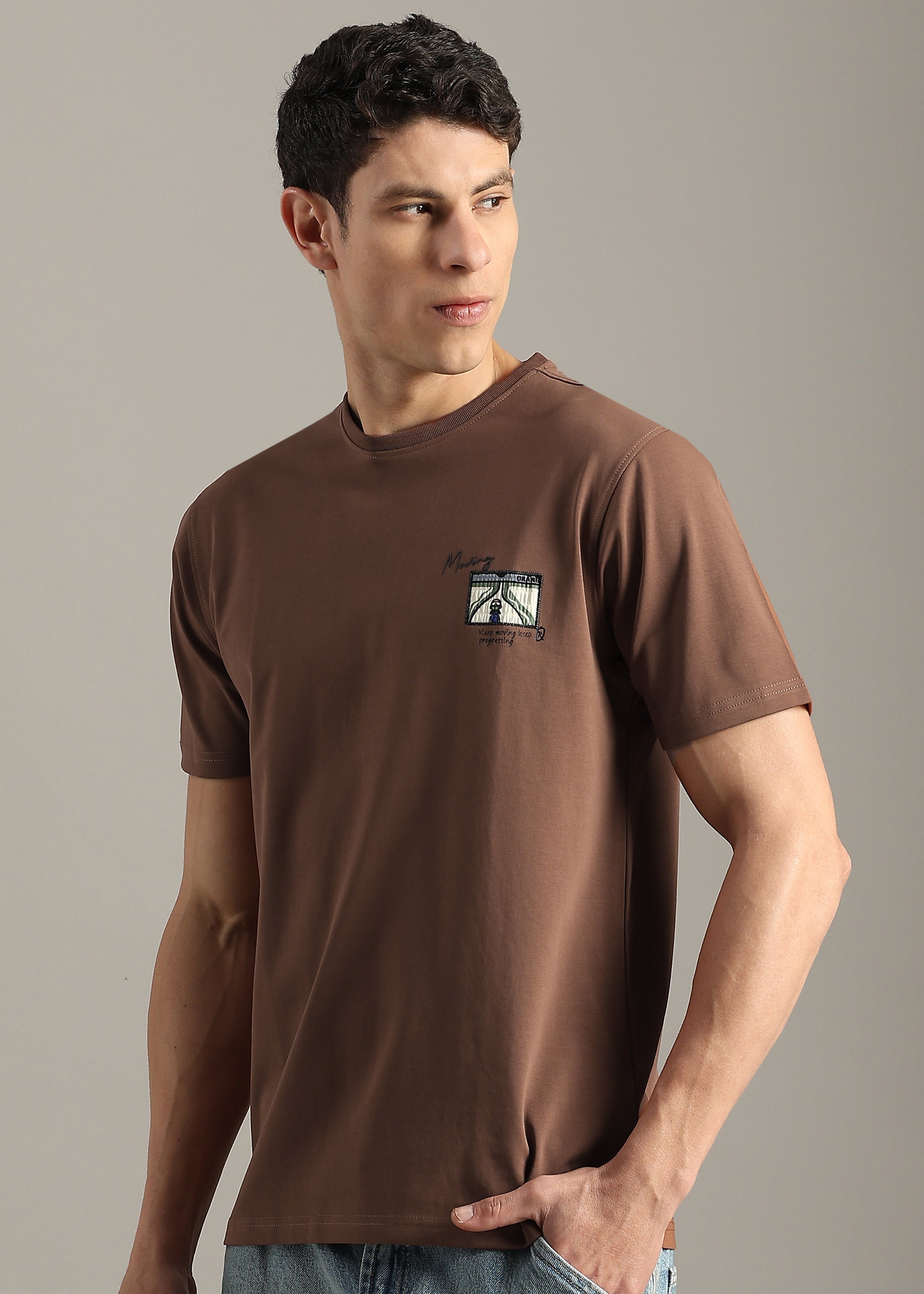 TAN COTTON SPANDEX PREMIUM GRAPHIC SHIRT