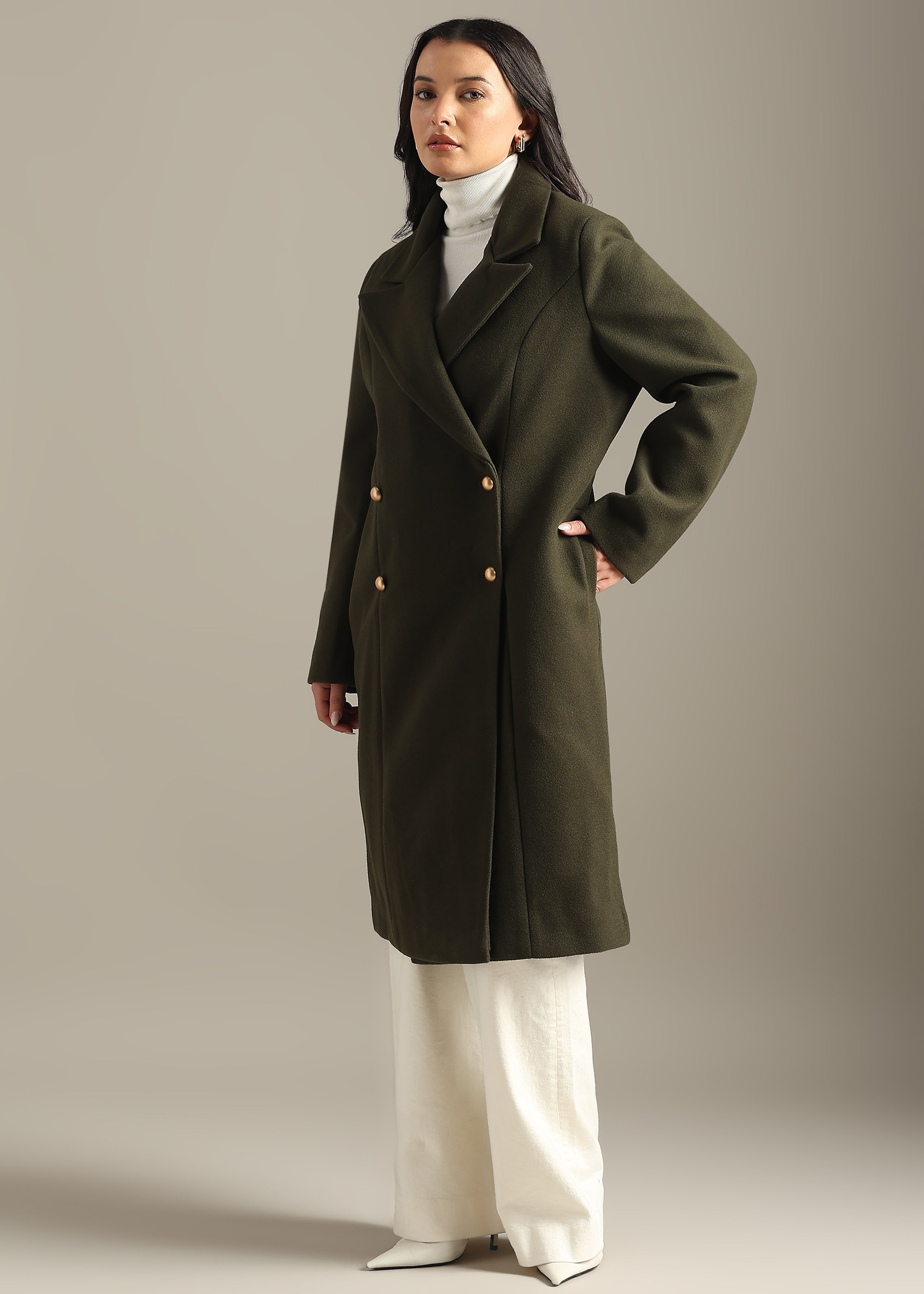 OLIVE PREMIUM TWEED ELASTANE OVER COAT