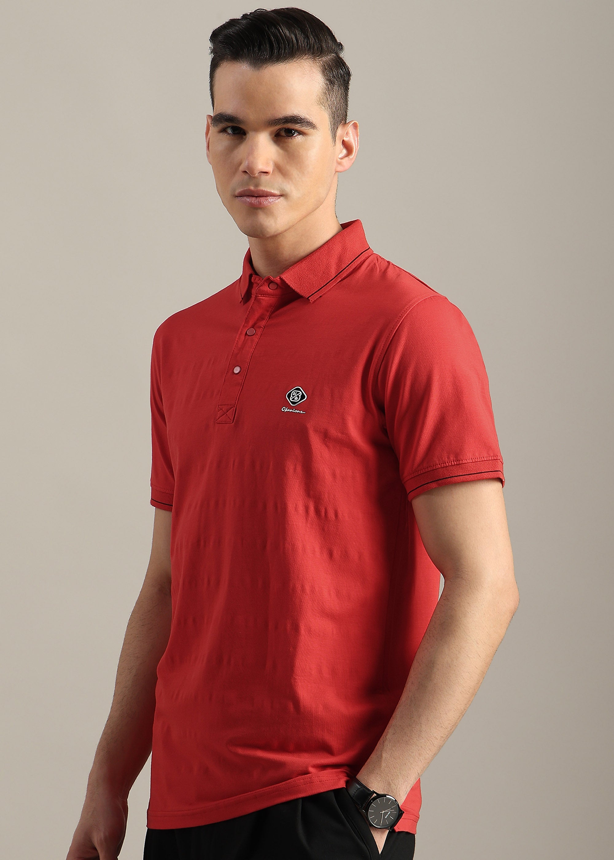 RED SOLID COTTON ELASTANE POLO TEE