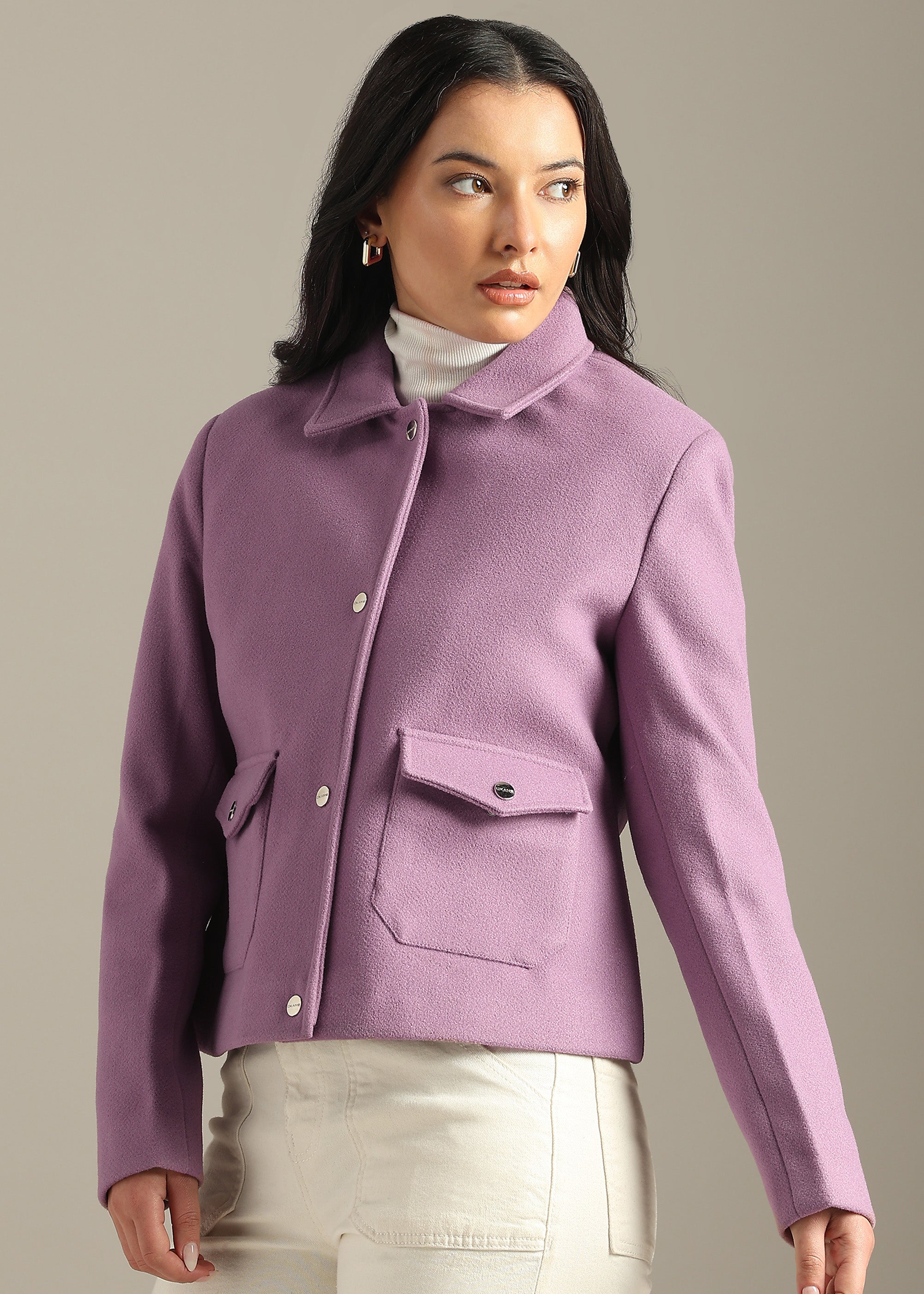 PINK SOLID TWEED SHORT BLOUSON COAT