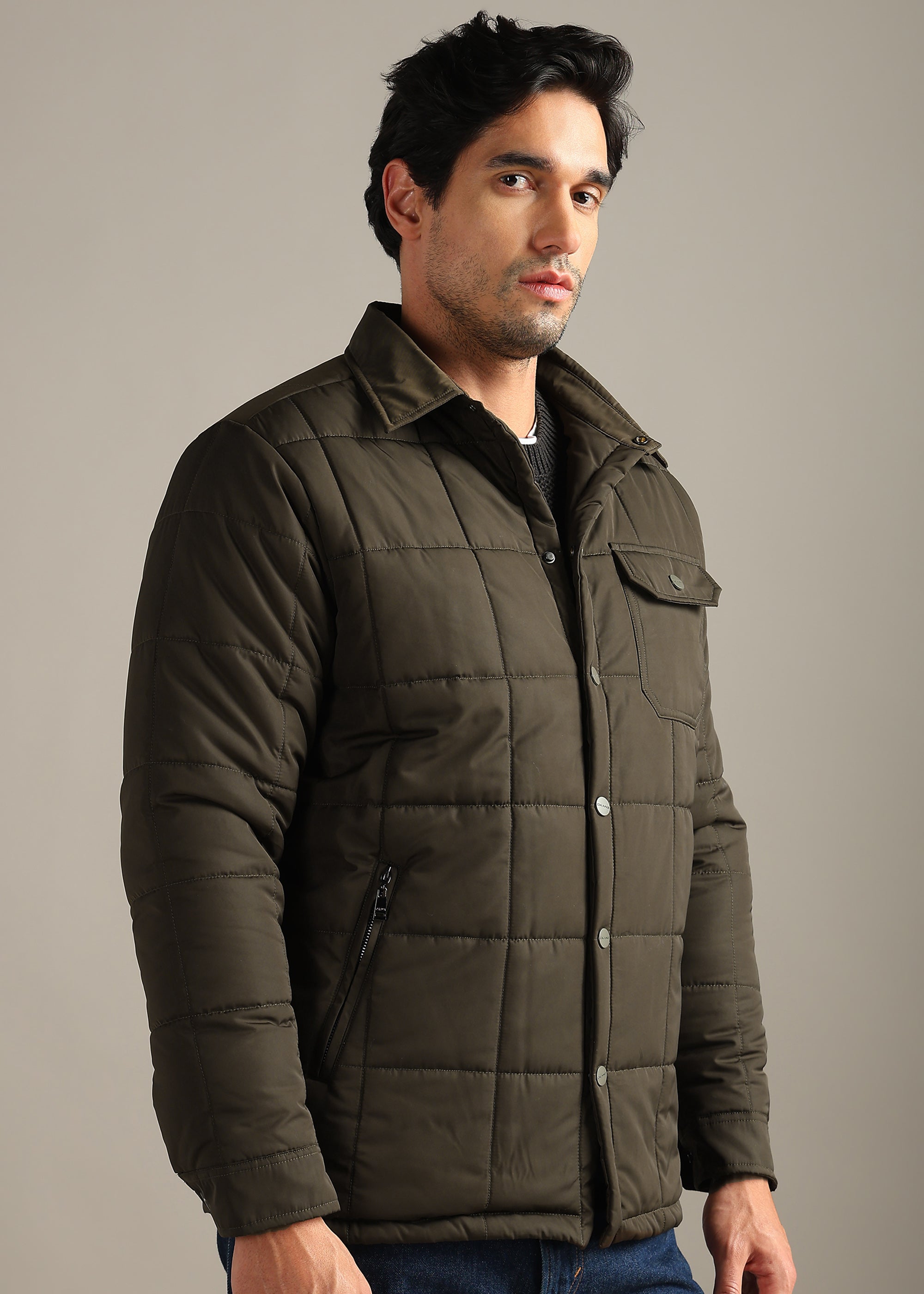 COFFEE BLOUSON QUILTED FULL SLEEVE JACKET