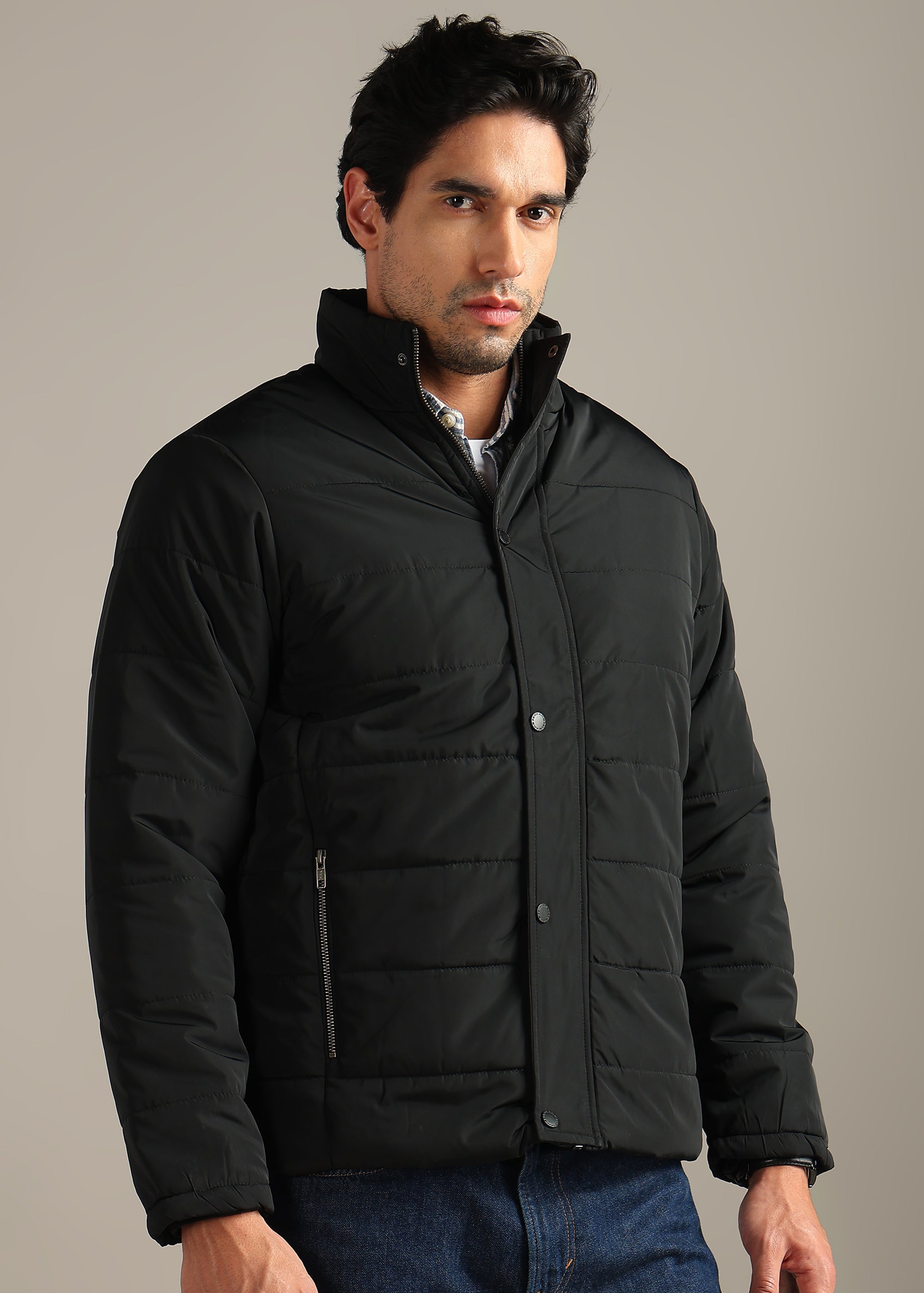 BLACK FUR PADDED HOODIE FULL SLEEVE JACKET