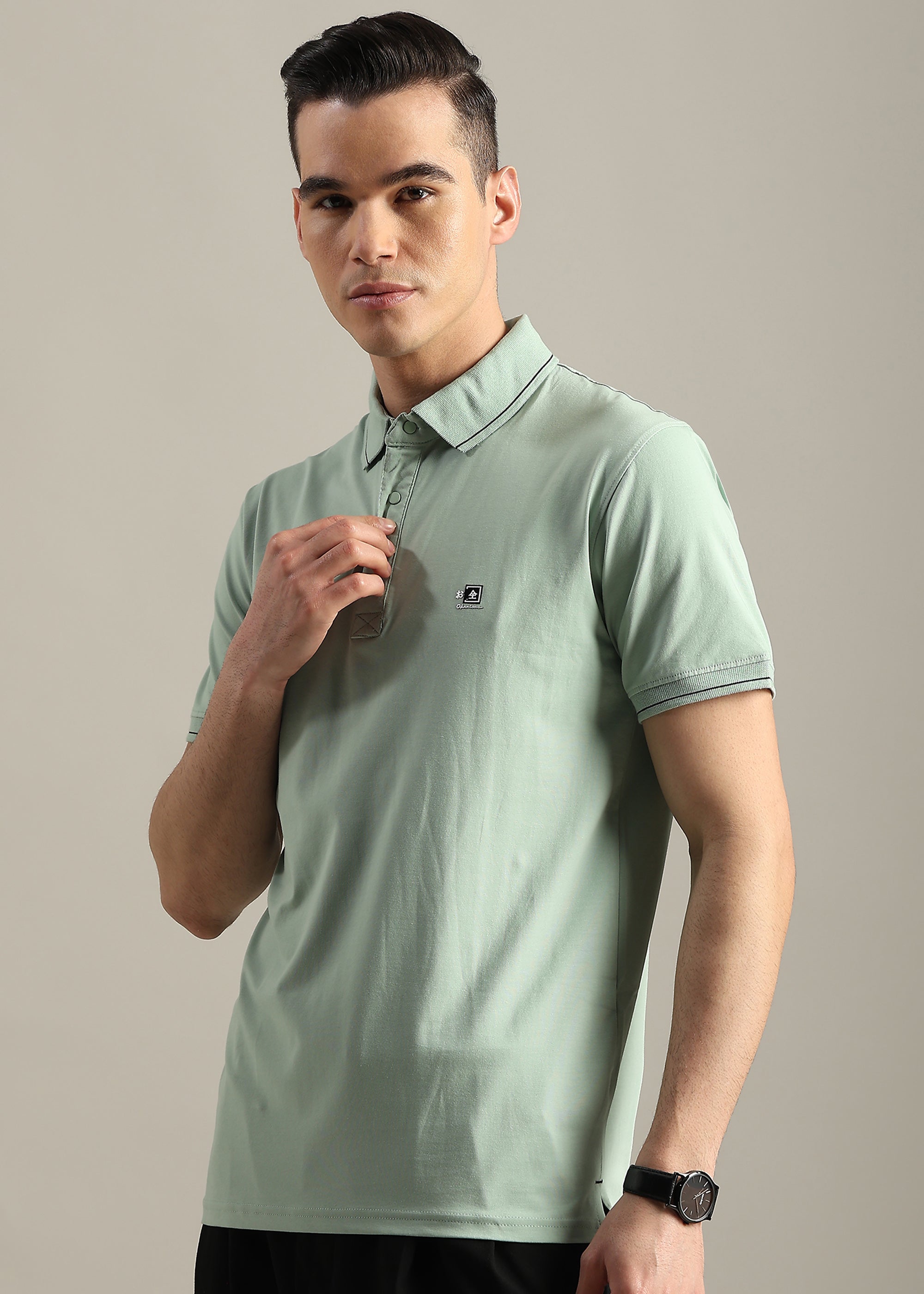 MINT SOLID COTTON ELASTANE POLO TEE