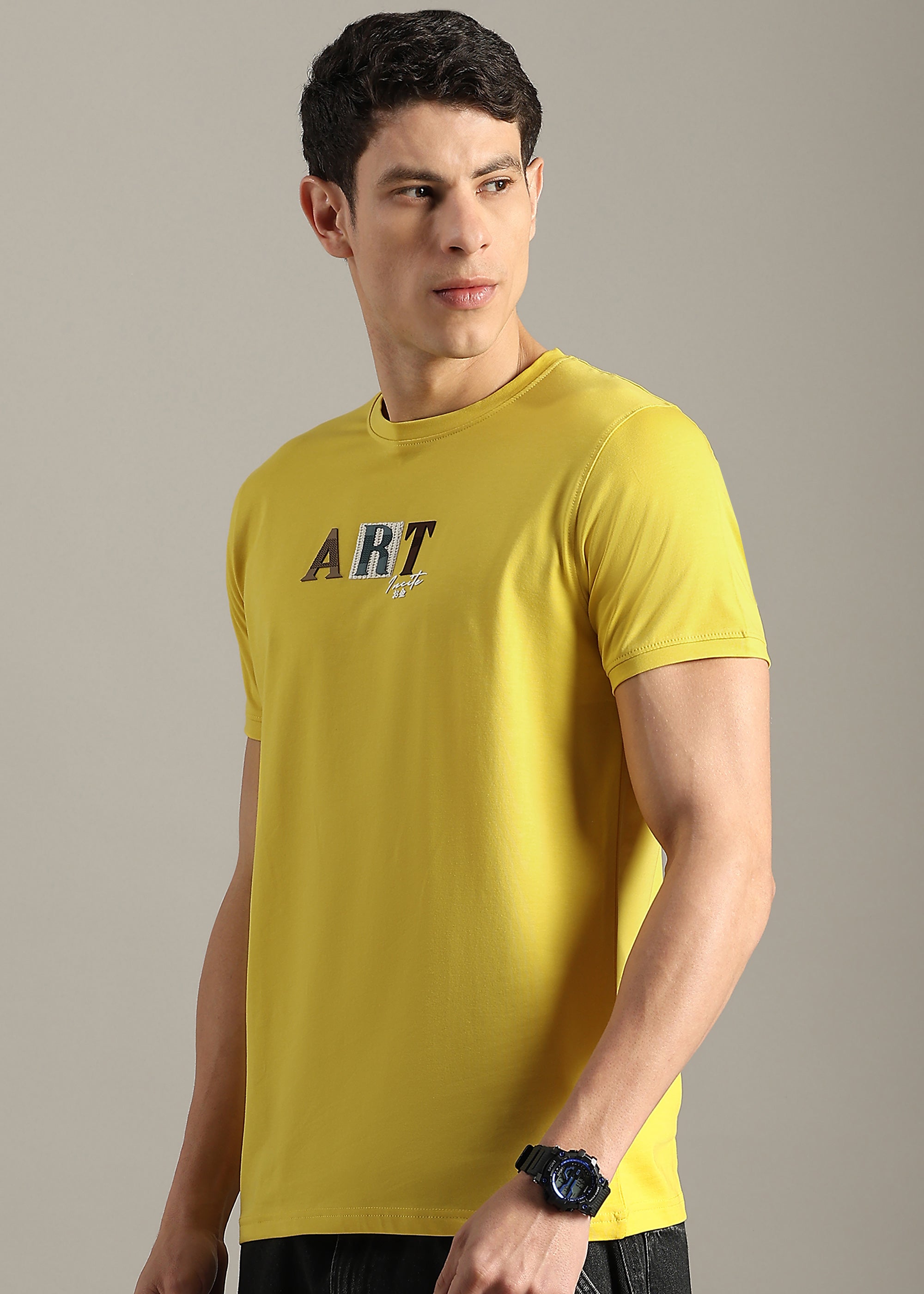 YELLOW PREMIUM COTTON ELASTEN T-SHIRT