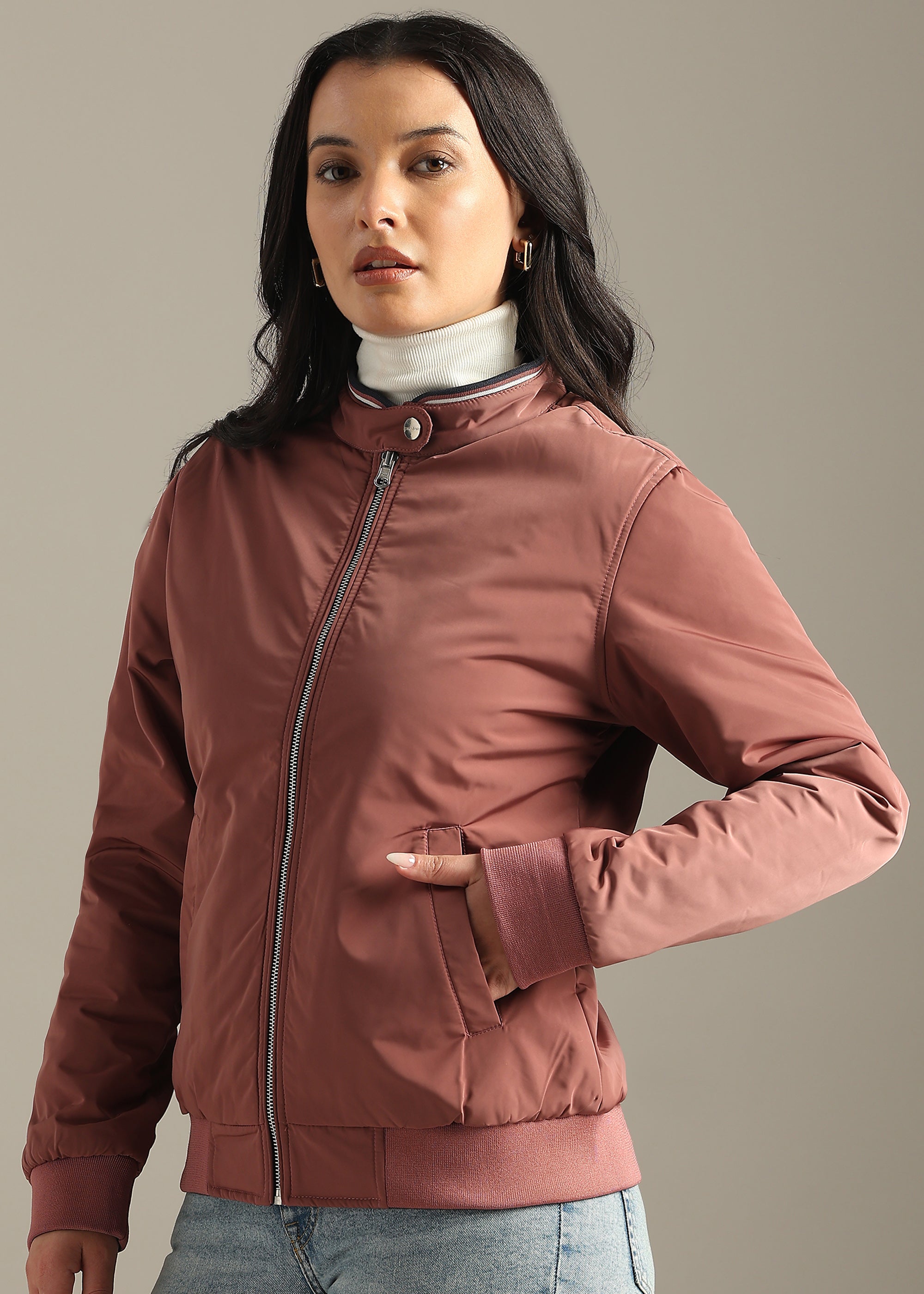 PINK NYLON PREMIUM REVERSIBLE FULL SLEEVE JACKET