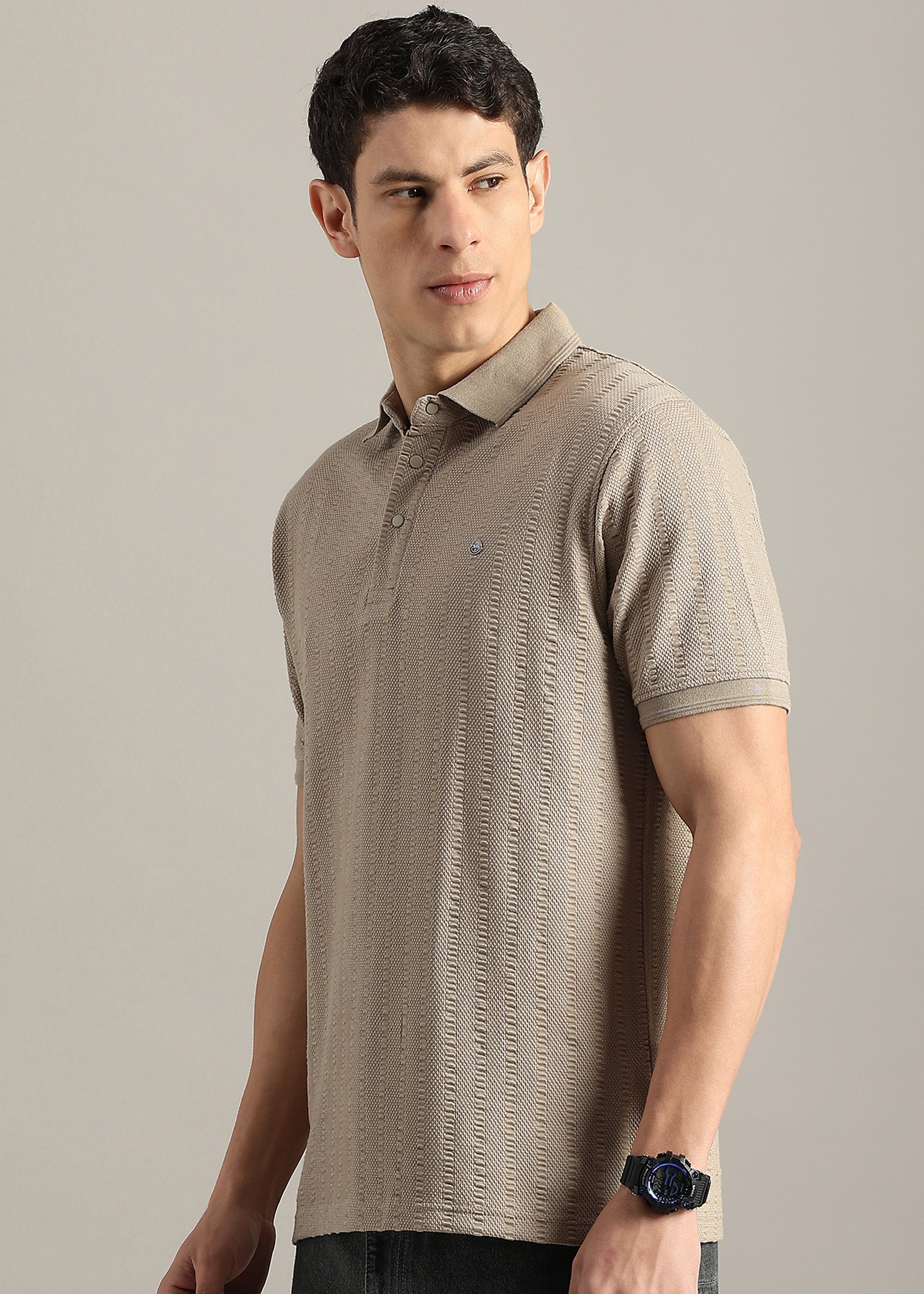 BEIGE PREMIUM COTTON ELASTANE POLO SHIRT