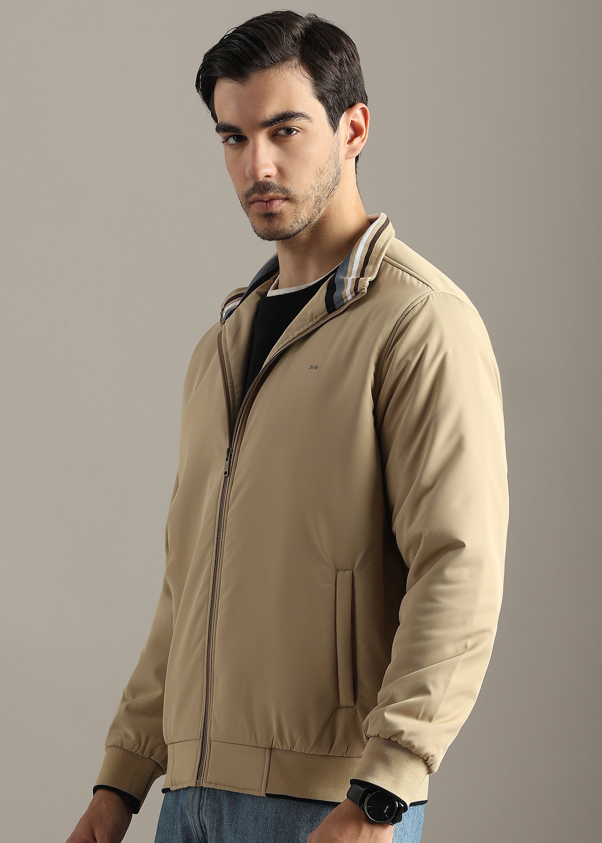 FAWN SOLID PREMIUM HARRINGTON NYLON FULL SLEEVE JACKET