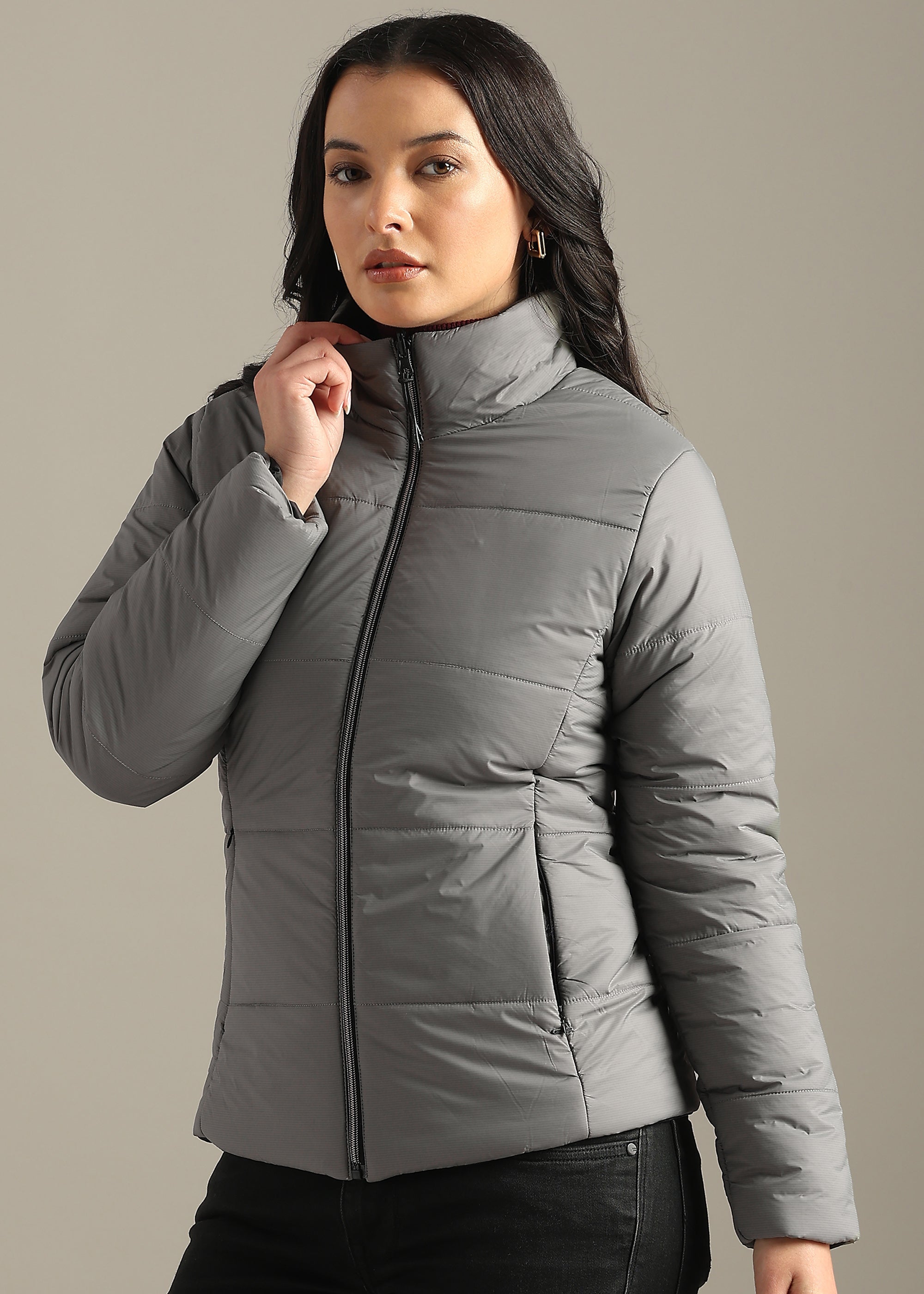 GREY NYLON REVERSIBLE FULL SLEEVE JACKET