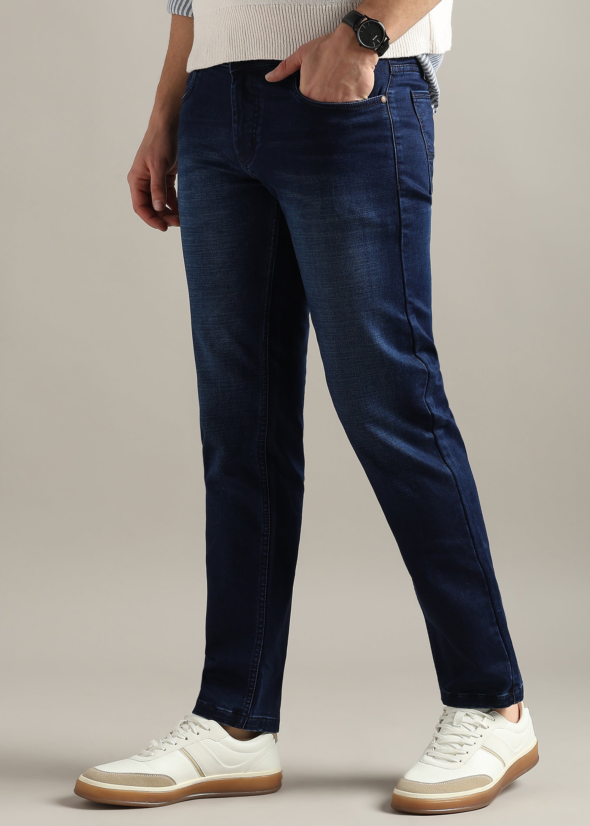 Denim Straight Fit Mid Rise Light Fade Jeans