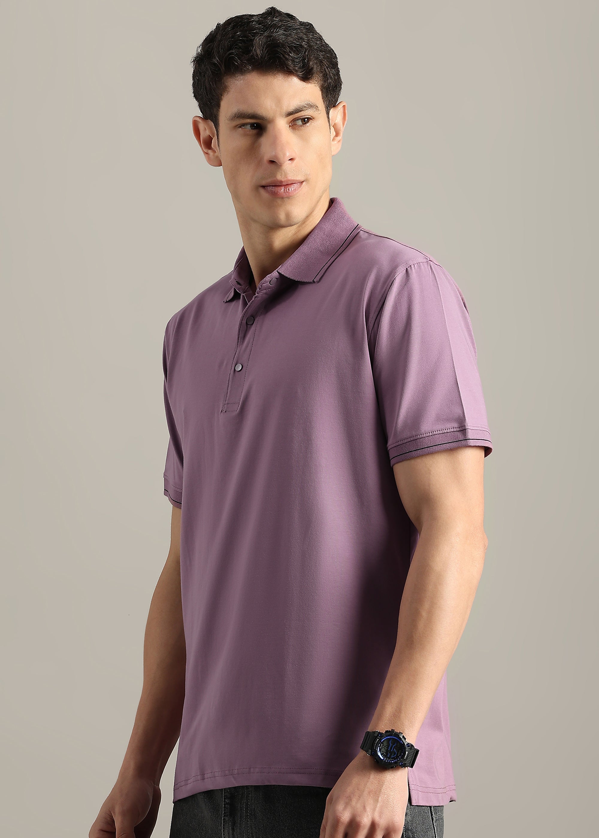 PINK SOLID COTTON ELASTANE POLO TEE
