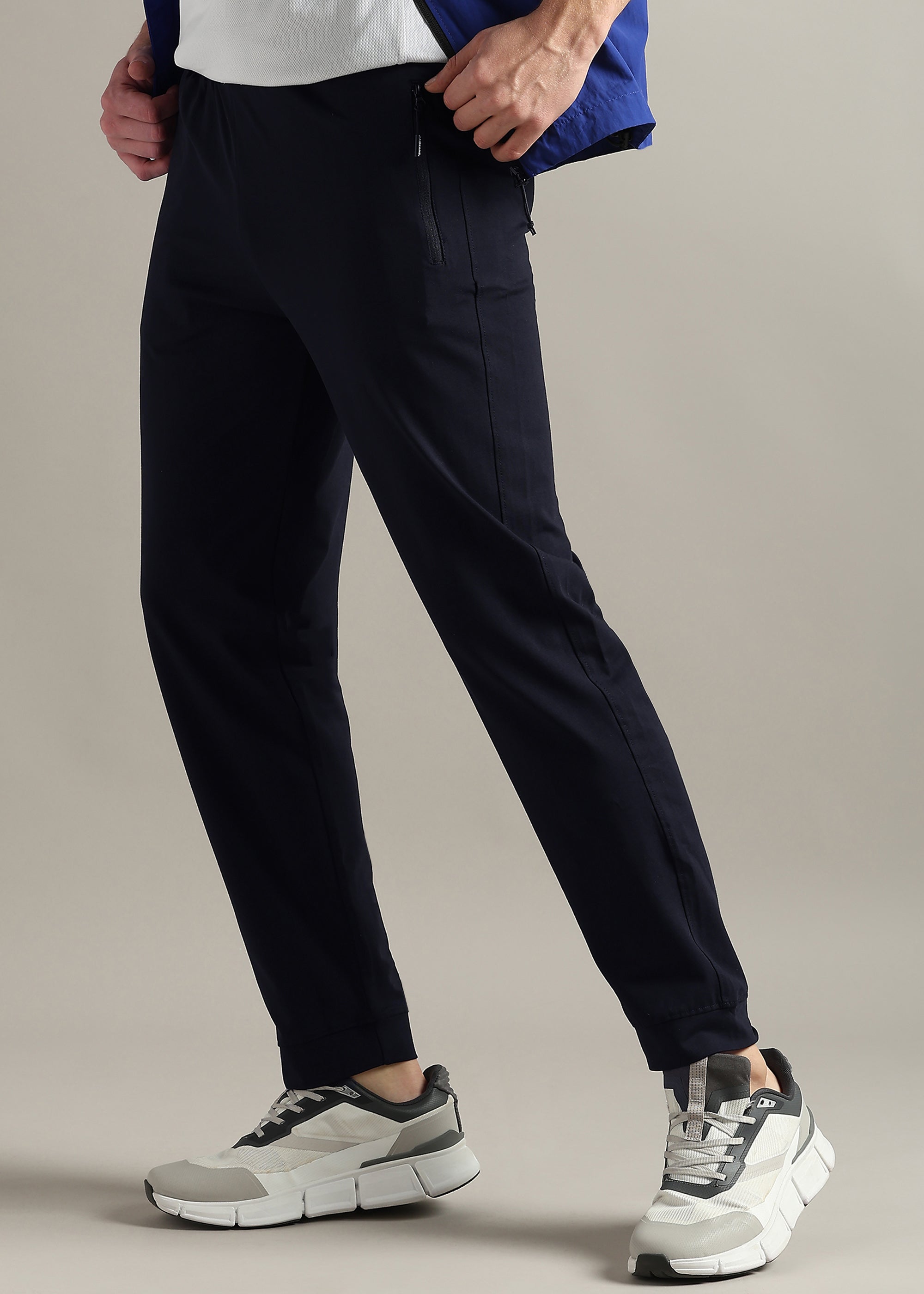 NAVY 4 WAY COTTON ELASTANE JOGGERS PANT