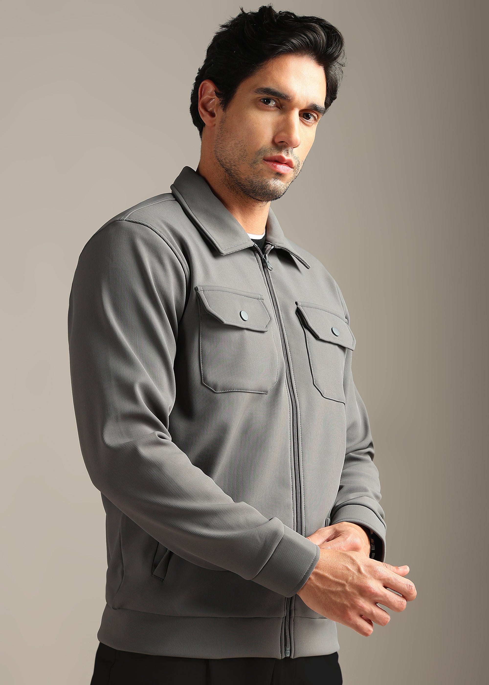 GREY SOLID PREMIUM WARMTH + ZIPPER SHACKET