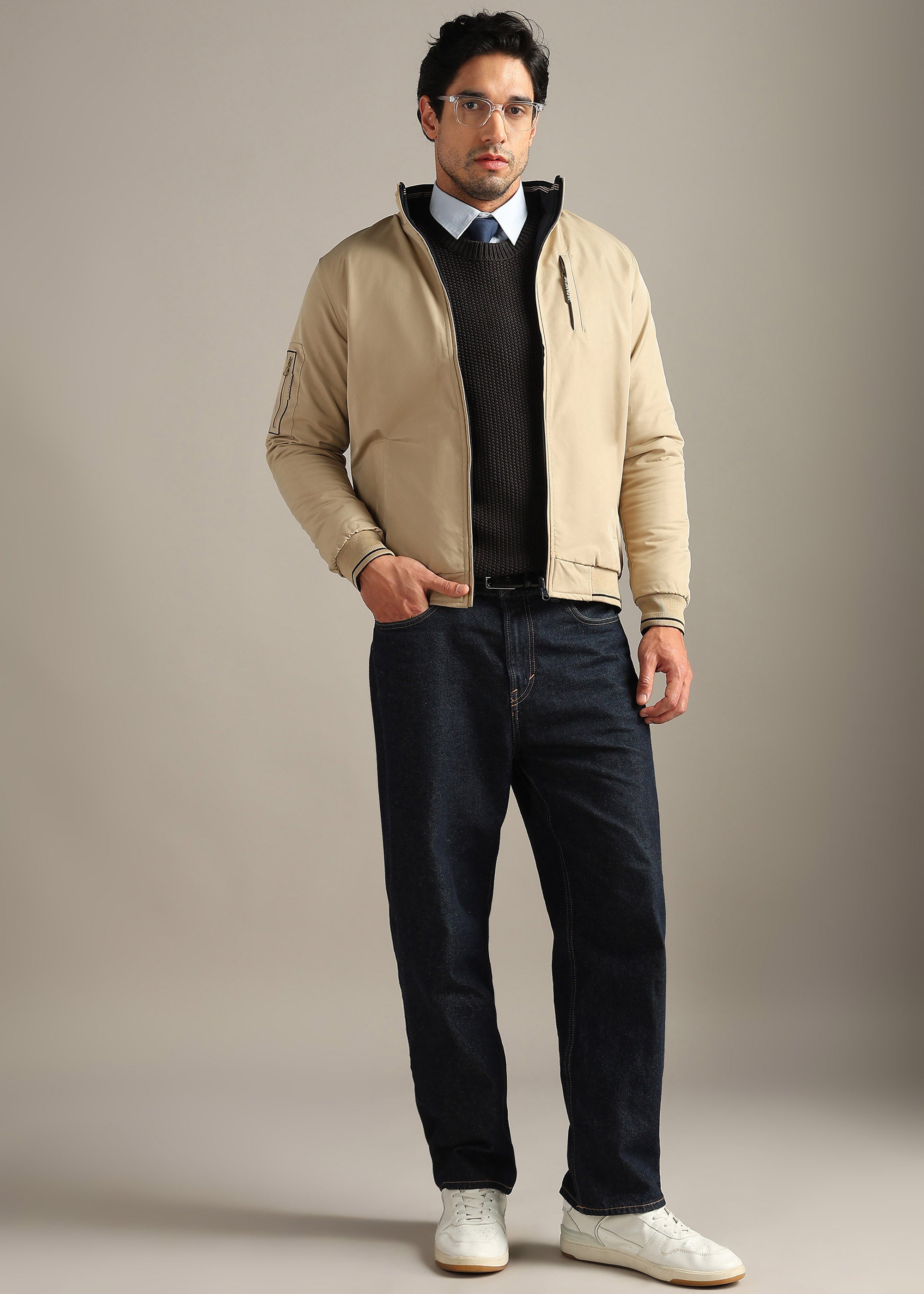 FAWN SOLID REVERSIBLE MULTI POCKET FULL SLEEVE JACKET