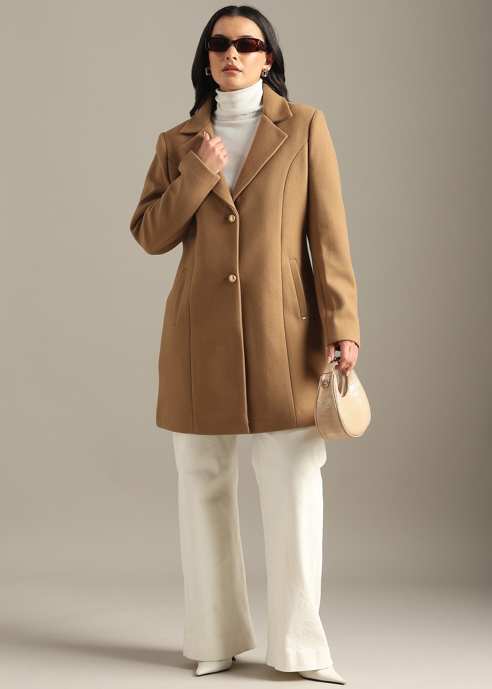 KHAKI SOLID WINTER ESSENTIAL COAT