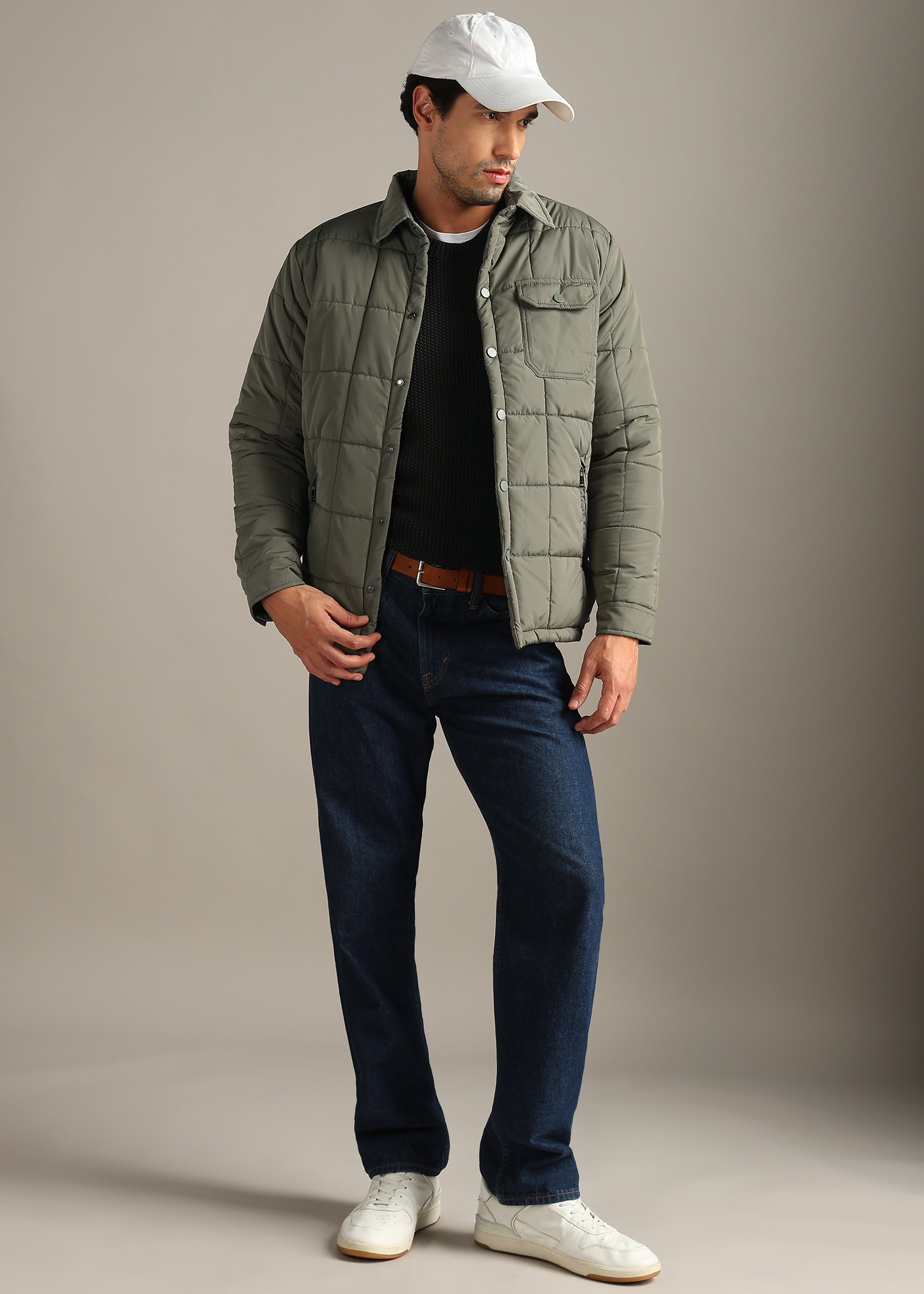 OLIVE BLOUSON QUILTED FULL SLEEVE JACKET