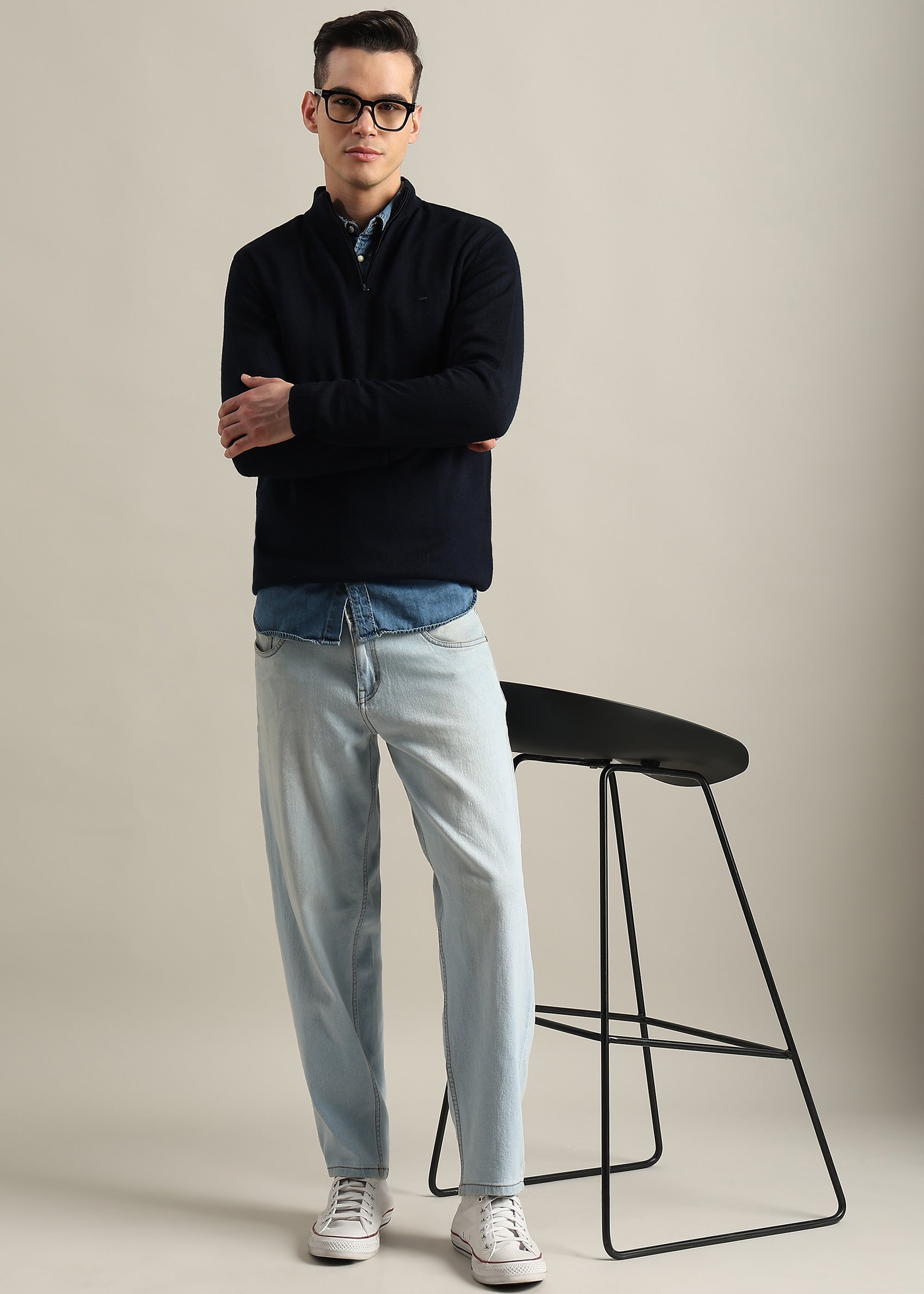 NAVY SOLID ACRYLIC TURTLE NECK SWEATER