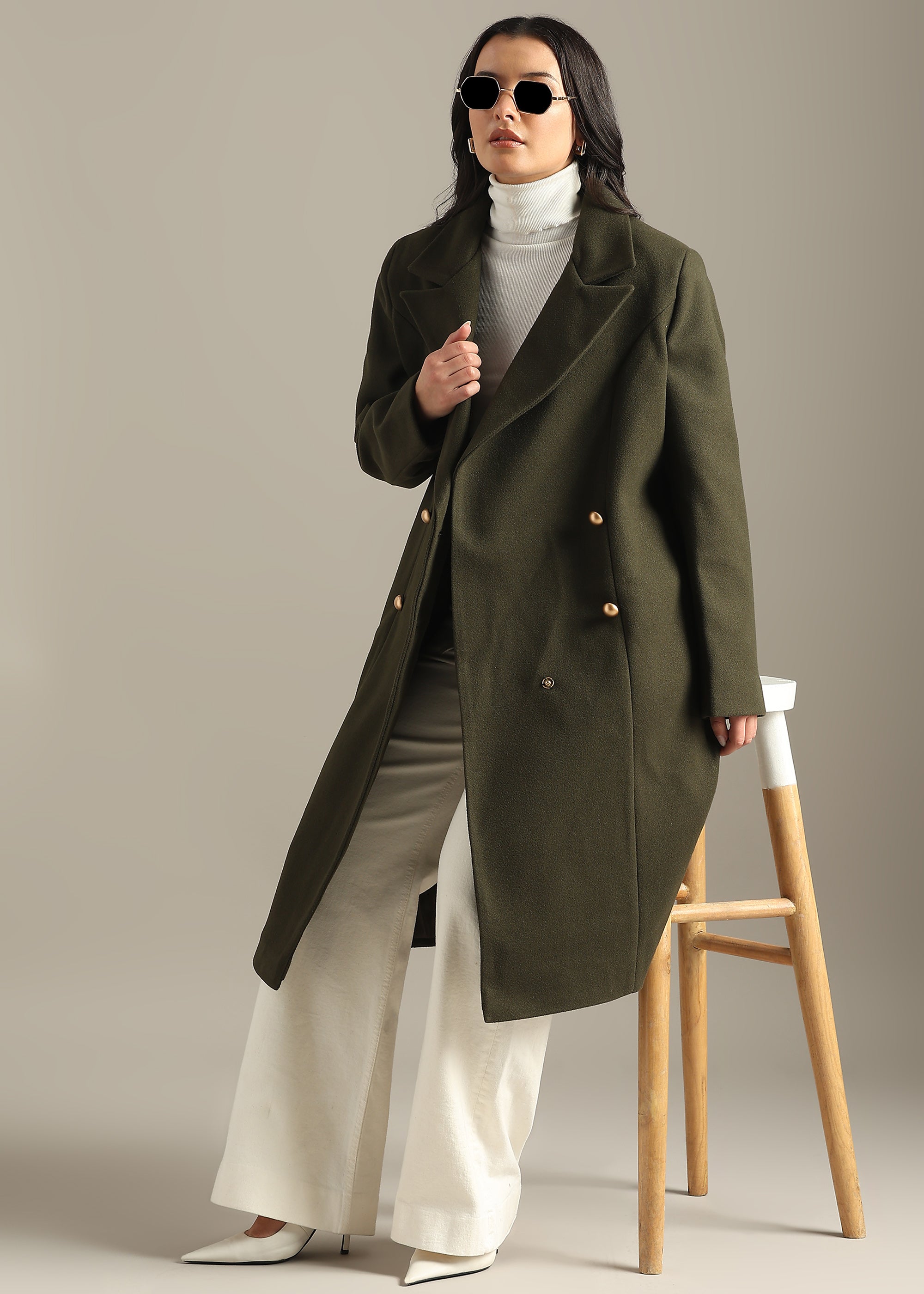 OLIVE PREMIUM TWEED ELASTANE OVER COAT