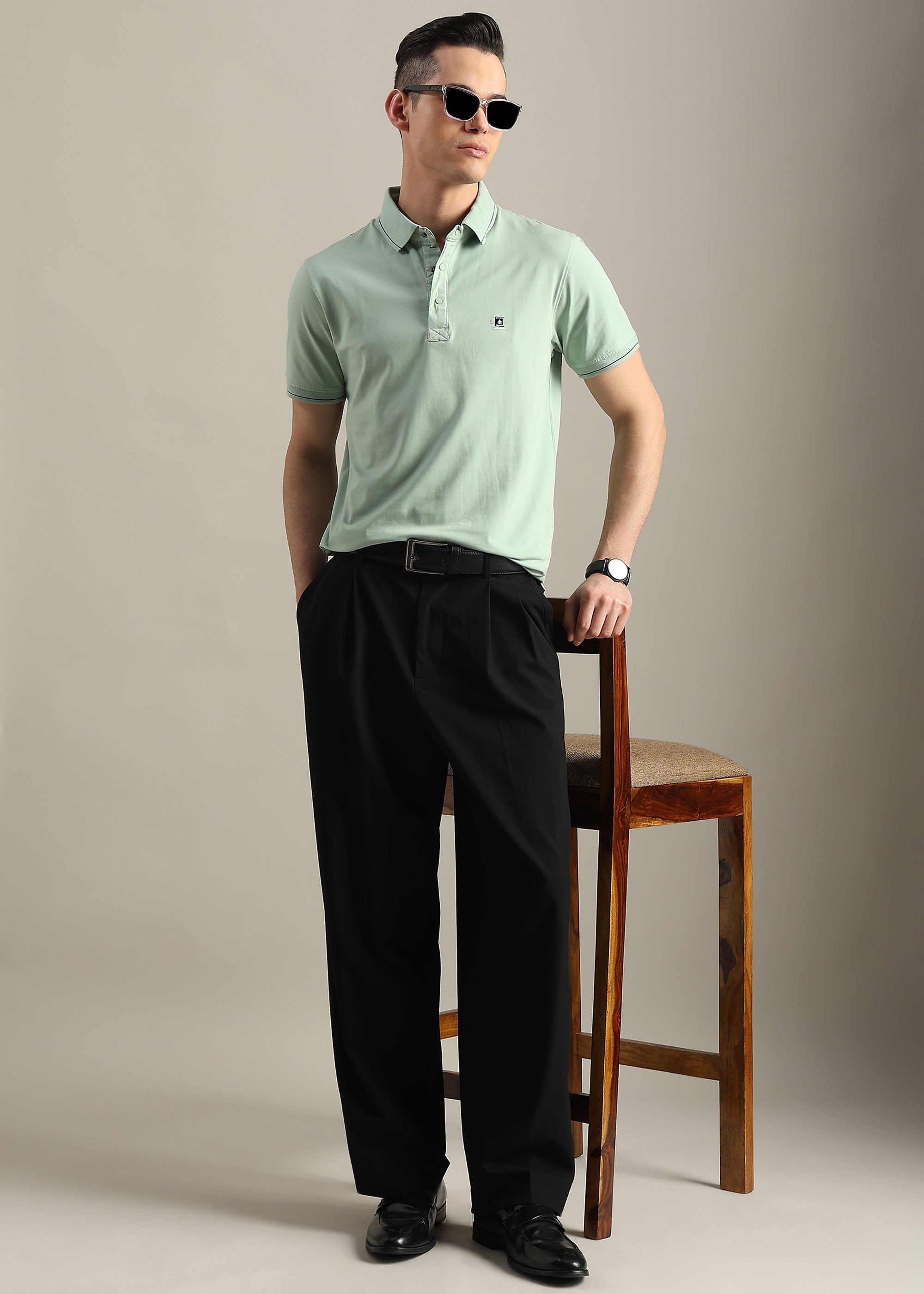 MINT SOLID COTTON ELASTANE POLO TEE