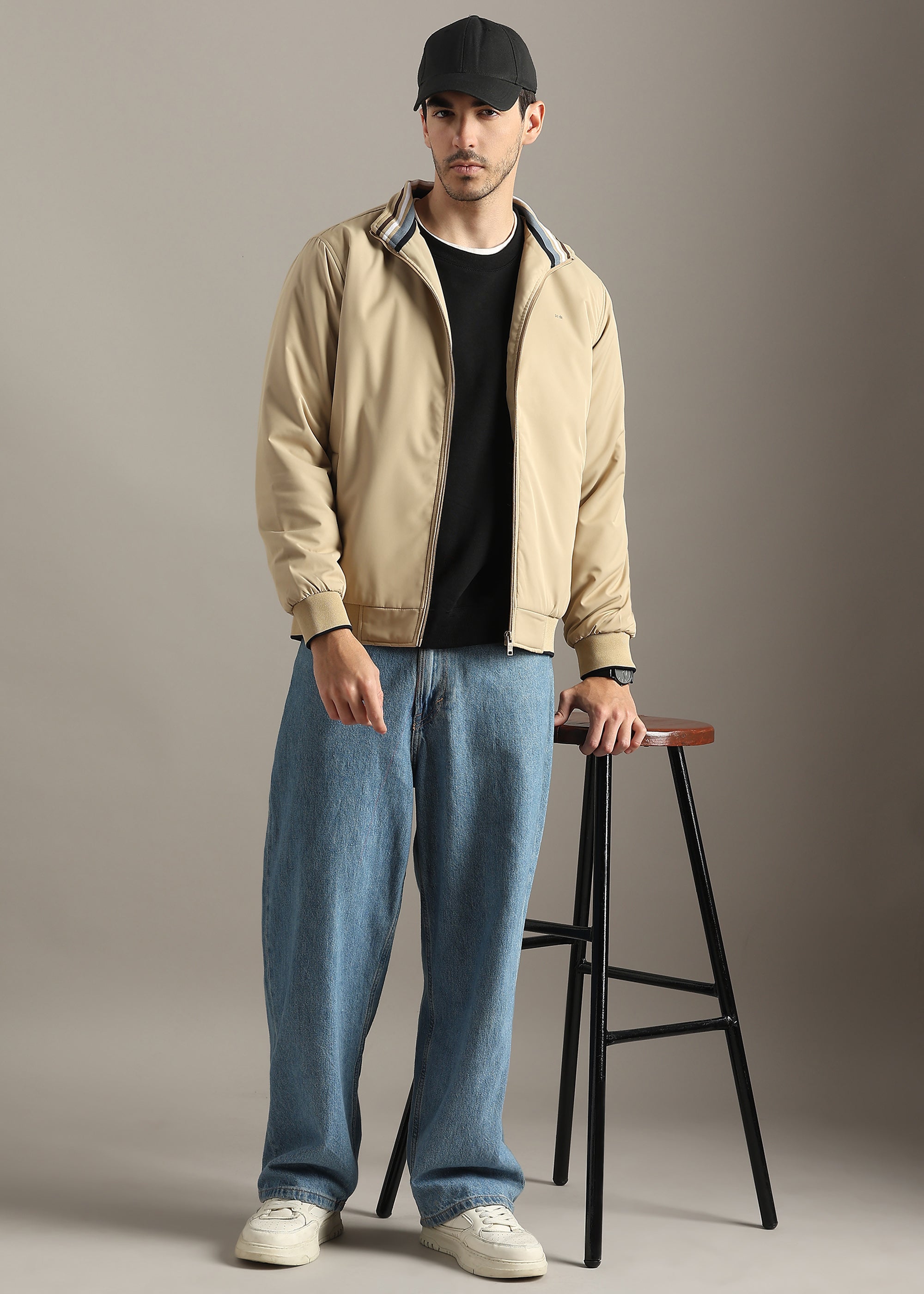 FAWN SOLID PREMIUM HARRINGTON NYLON FULL SLEEVE JACKET